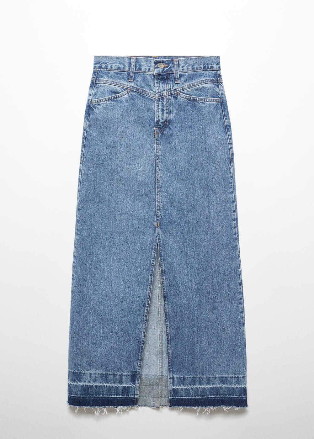 Mango raw hem detail denim maxi skirt Product Image