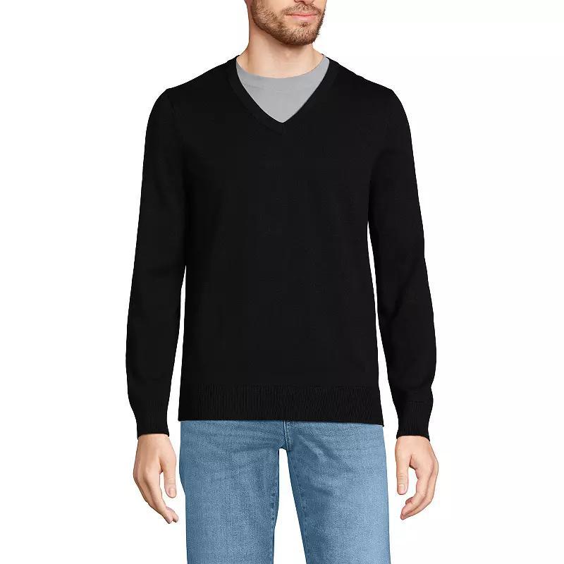 Men's Lands' End Fine Gauge Cotton V-Neck Sweater, Size: Small, Radiant Blue Product Image