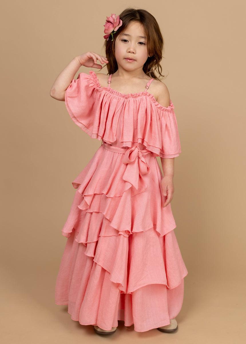 Litta Dress in Coral Girls Product Image