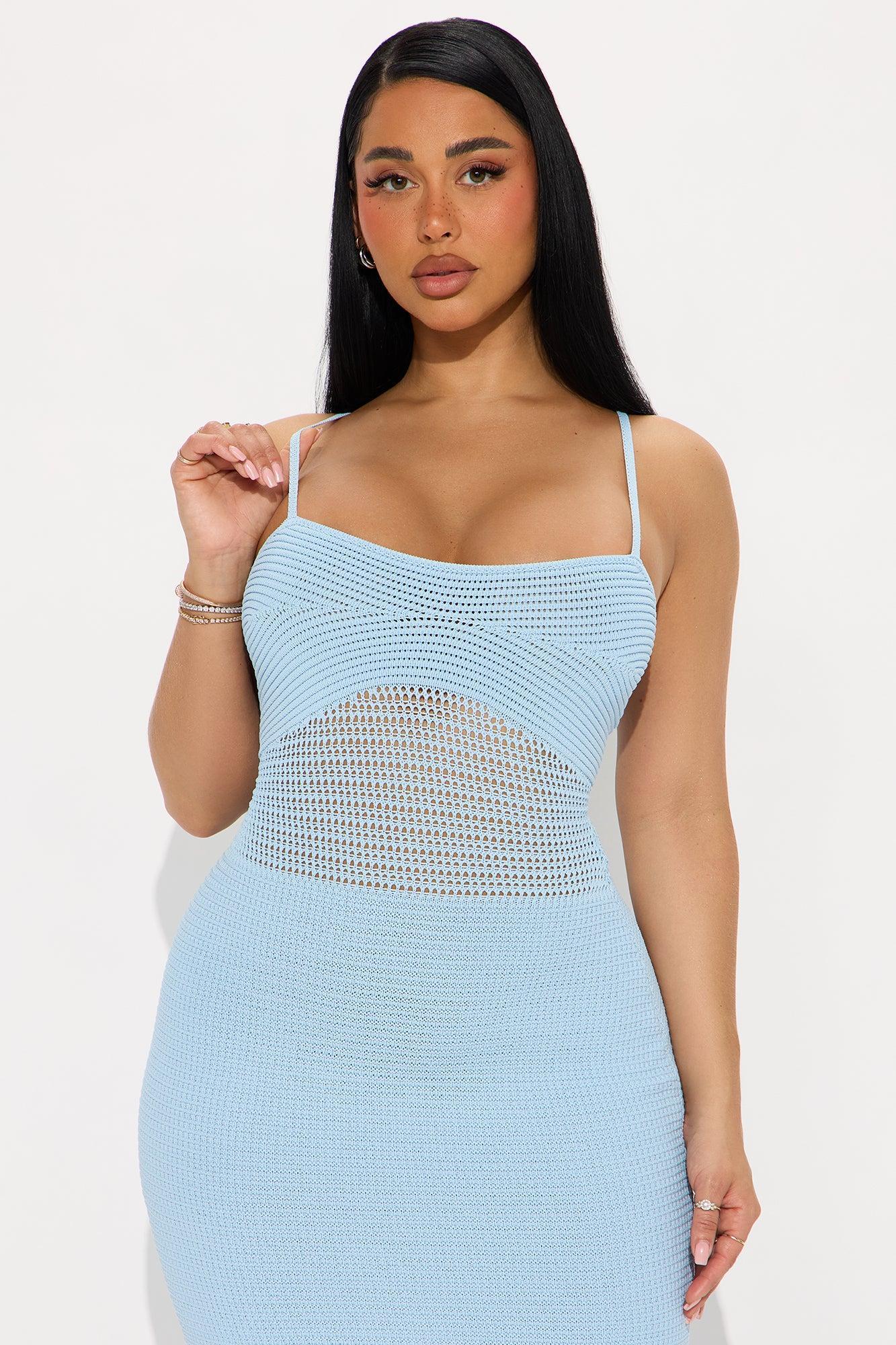 Coastline Crochet Vacation Midi Dress - Blue Product Image