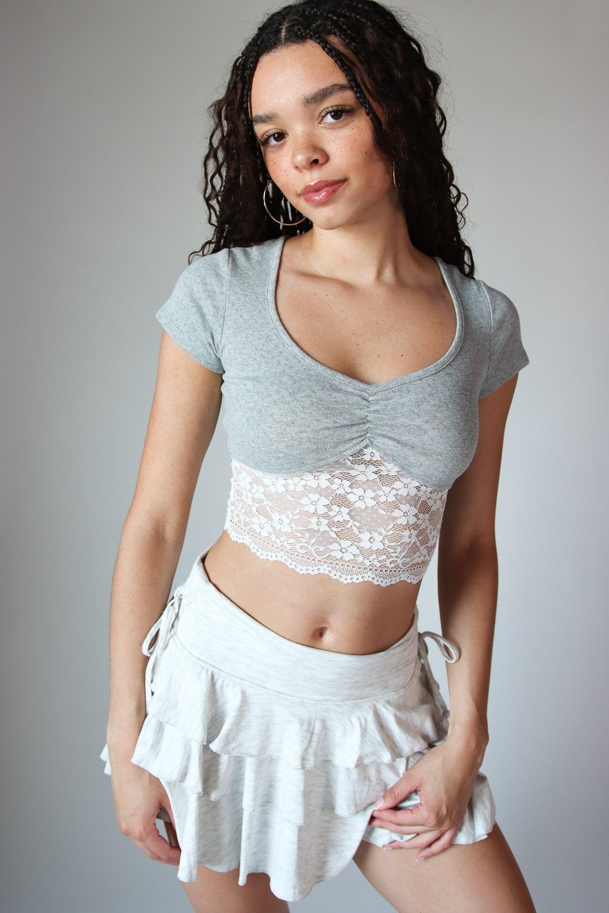 Lace Hem Pointelle Crop Tee Product Image