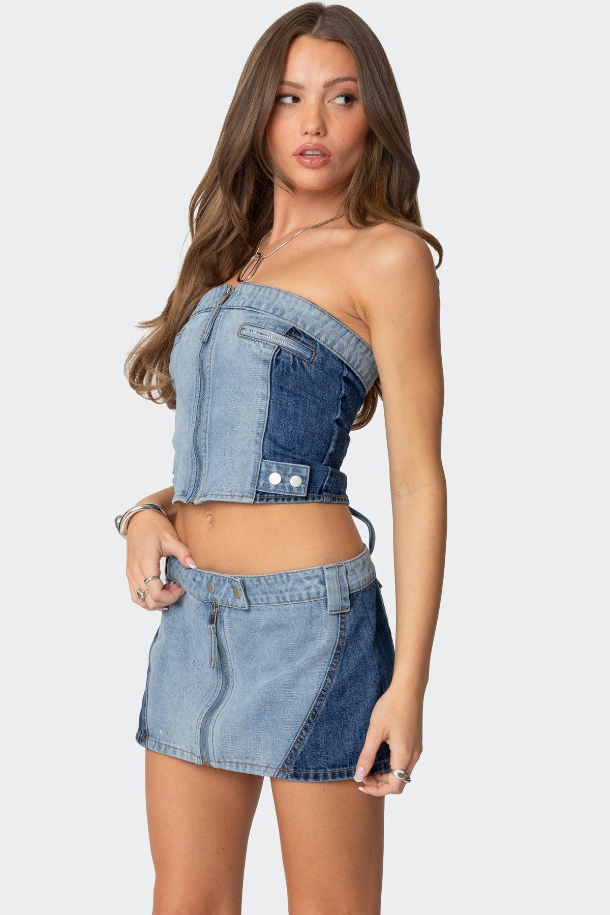 Reni Contrast Denim Zip Up Corset Product Image