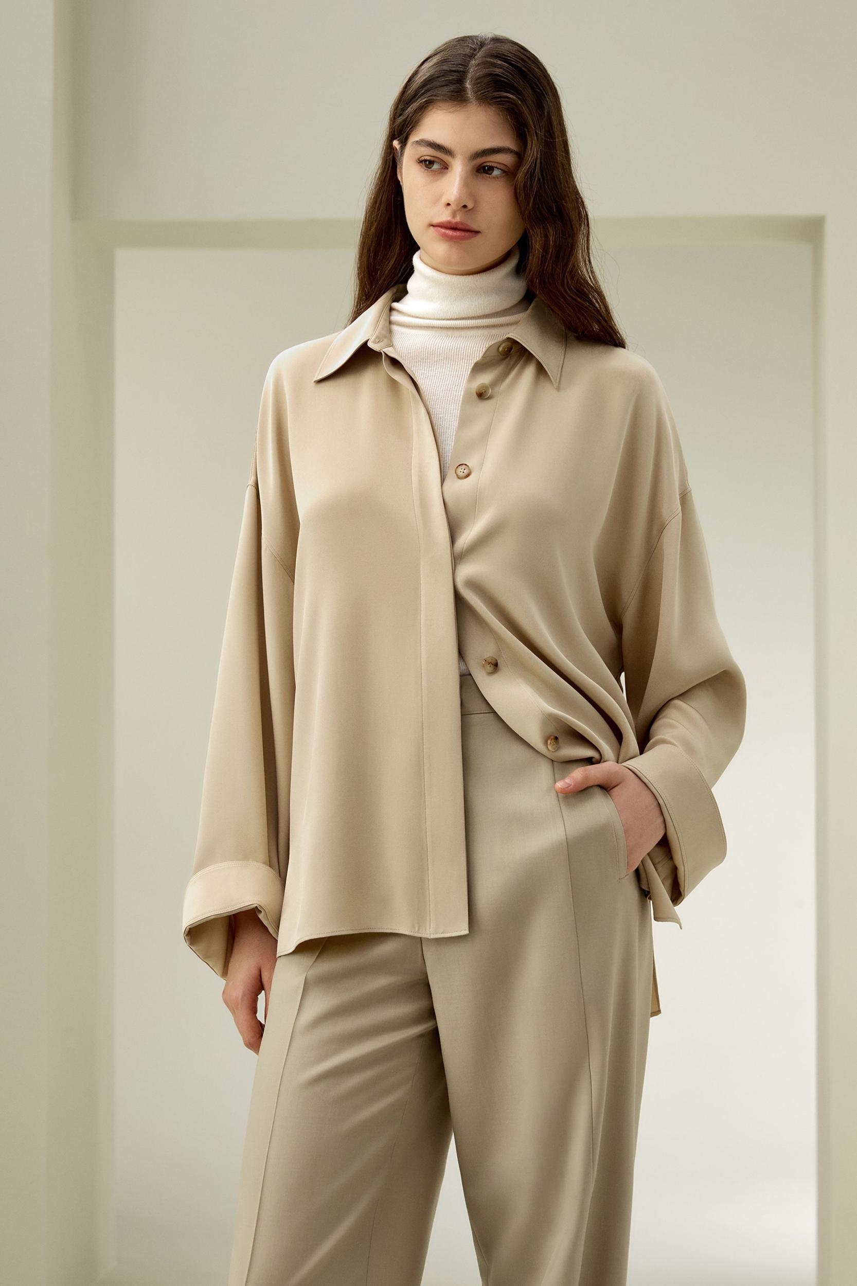 Relaxed Fit Drape Oversized Silk Shirt Product Image
