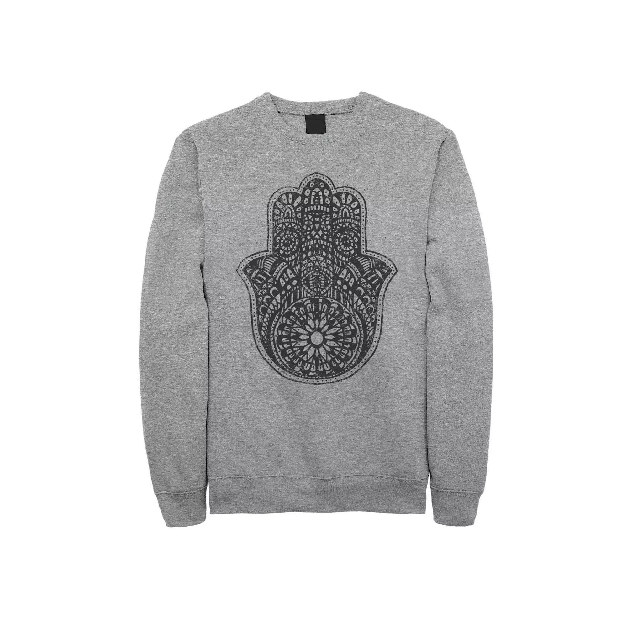 Men's Distressed Hamsa Symbol Graphic Fleece Pullover, Size: Small, Athletic Grey Product Image