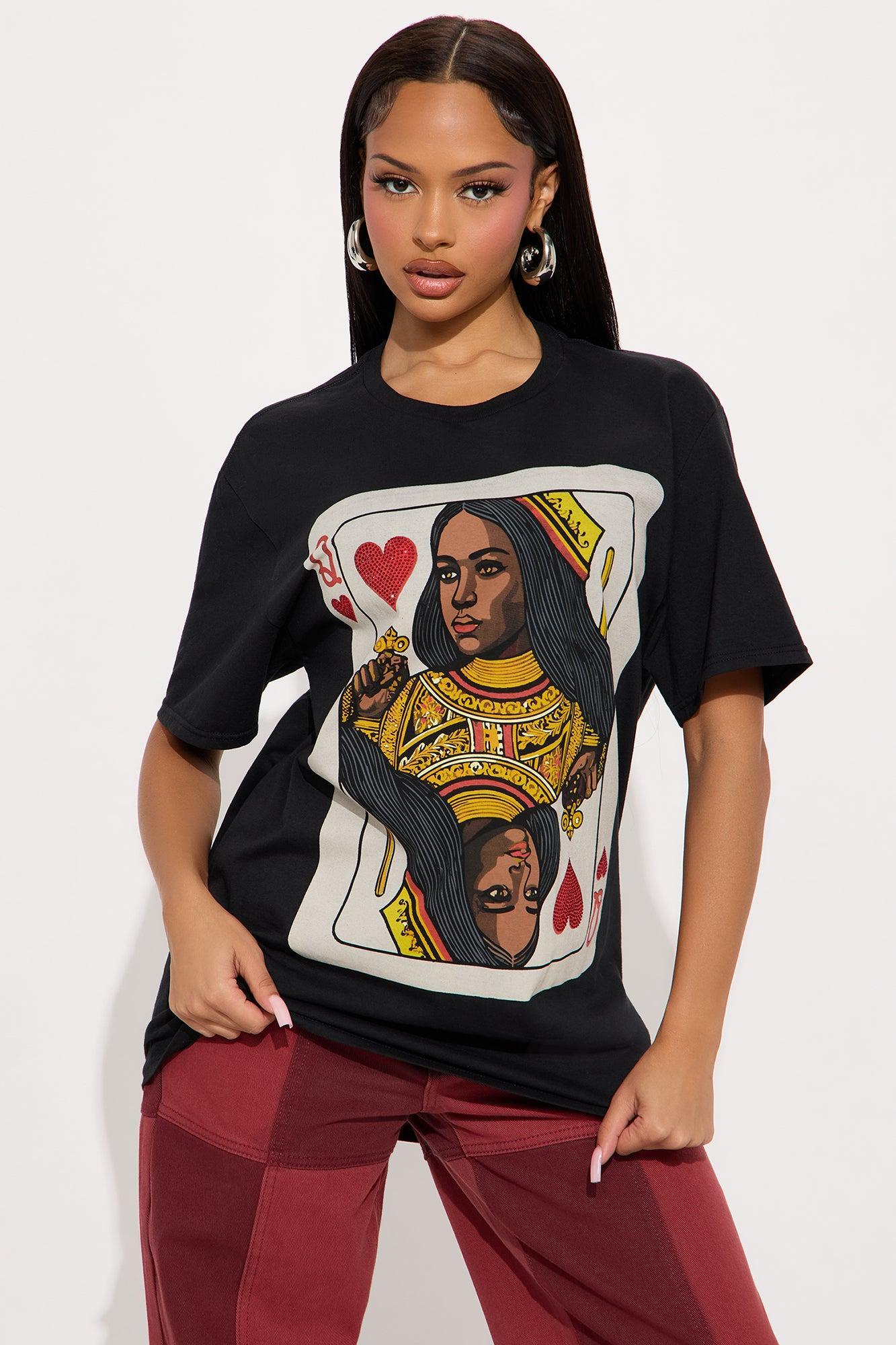 Queen Of Hearts Rhinestone Tee - Black Product Image