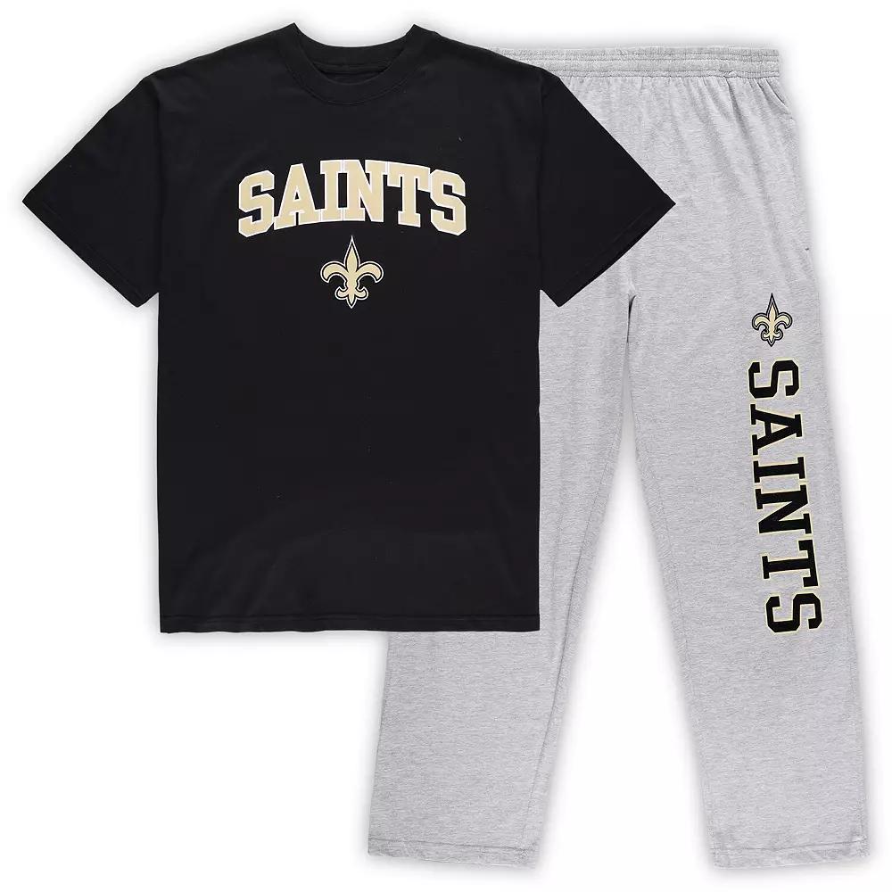 Men's Concepts Sport Black/Heathered Gray New Orleans Saints Big & Tall T-Shirt & Pants Sleep Set, Size: XLT Product Image