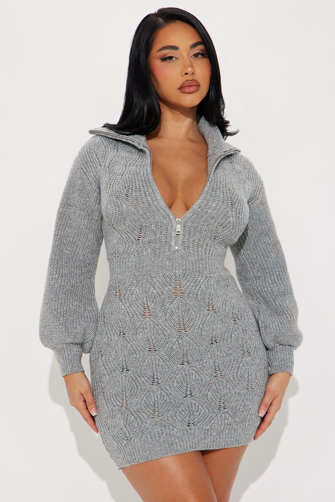 Lyla Sweater Mini Dress - Grey Product Image