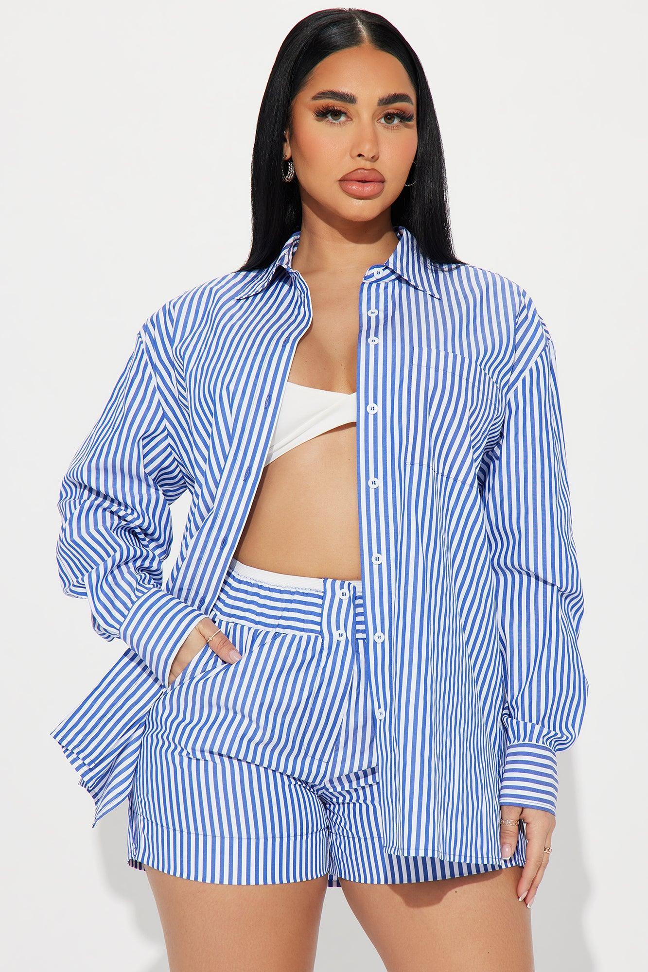 Aria Stripe Short Set - Blue/combo Product Image
