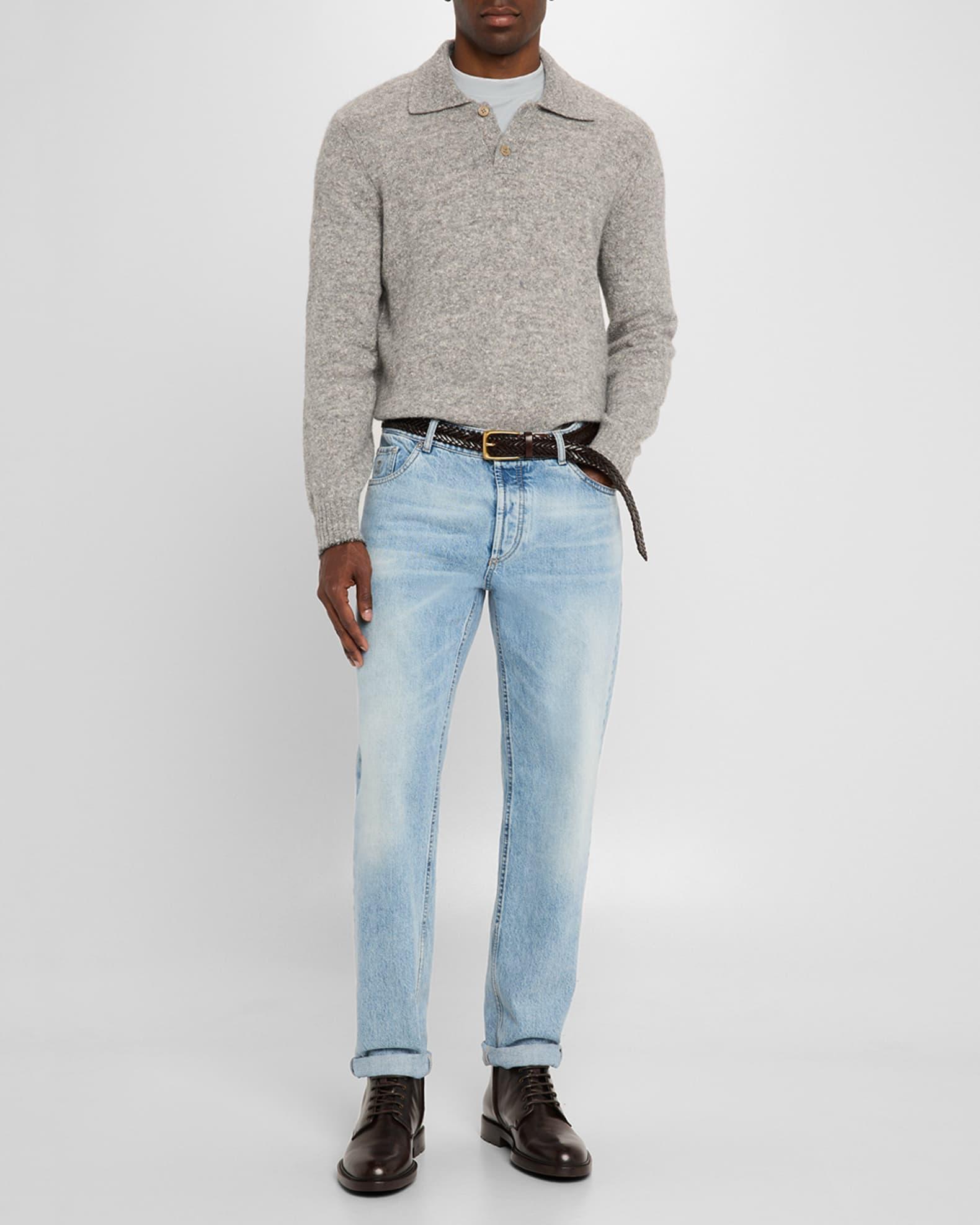 Men's Wool and Nylon Melange Polo Sweater Product Image
