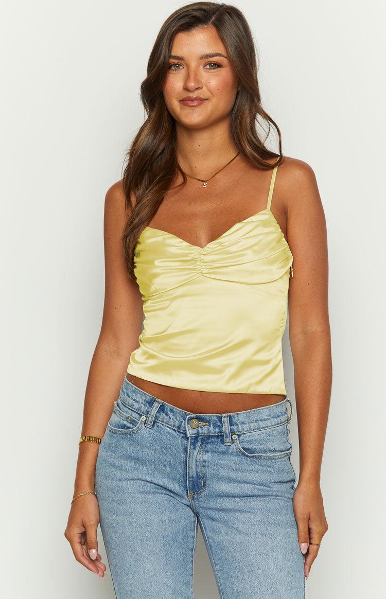 Amrita Yellow Satin Crop Top Product Image