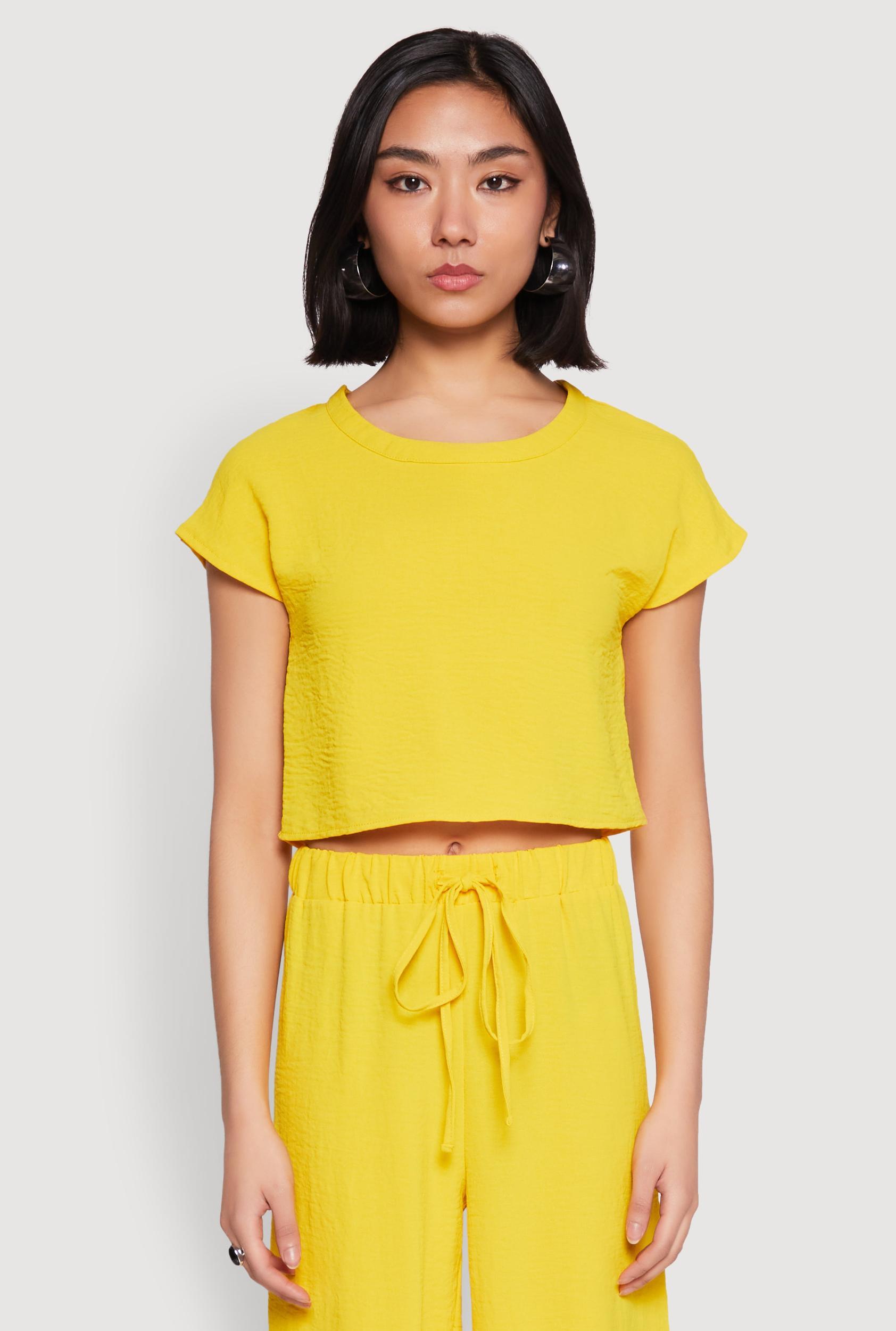 Womens Crepe Knit Short Sleeve Crop Top Product Image
