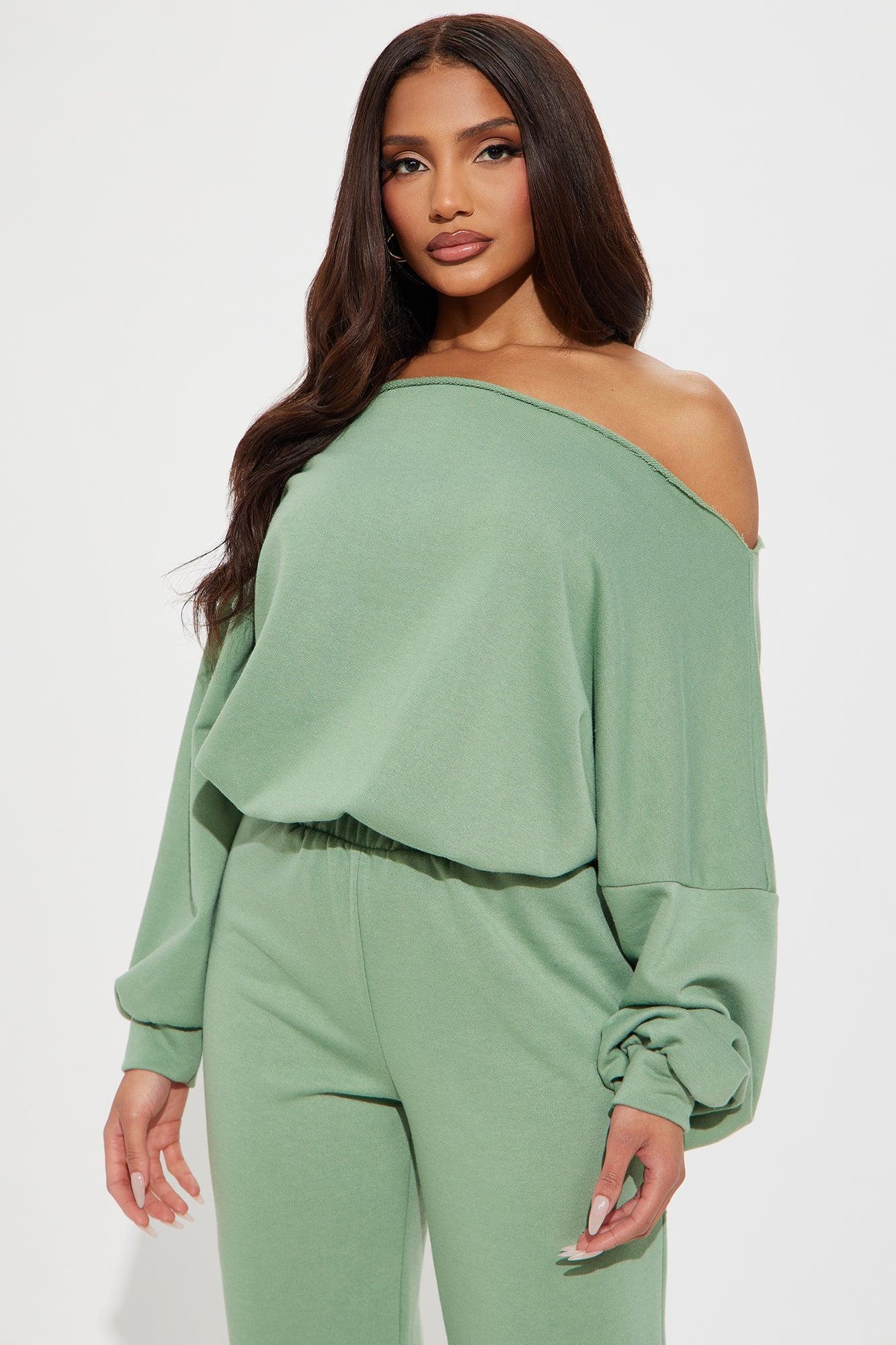 Robyn Off Shoulder Pant Set - Sage Product Image