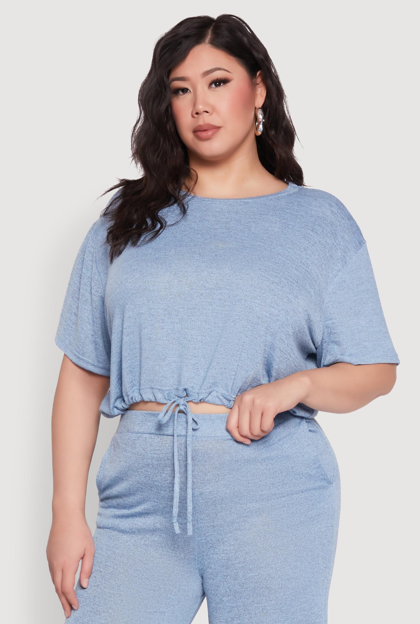 Womens Plus Size Daisy Brushed Knit Drawstring Hem Tee Product Image