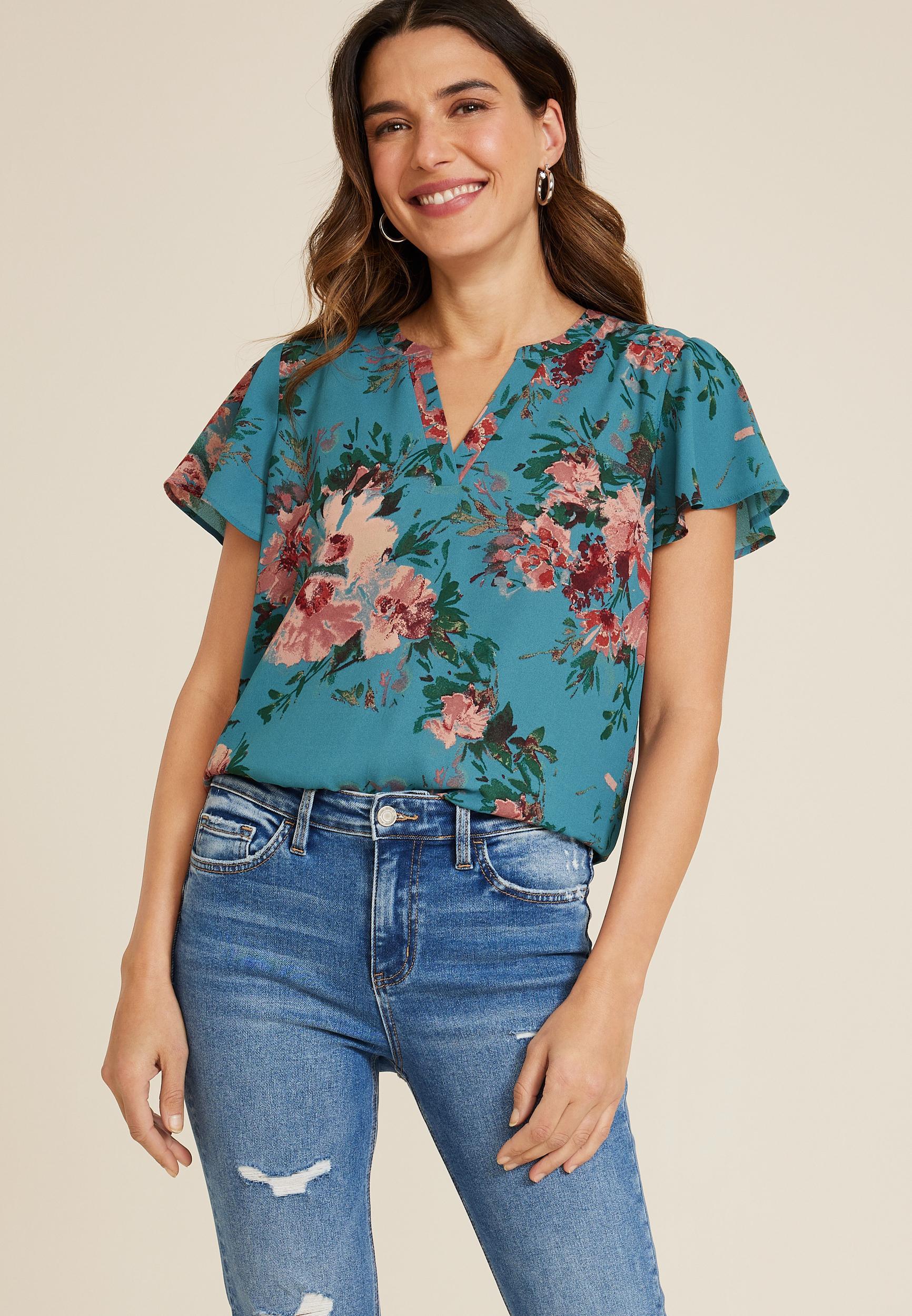 Maurices Womens X Small Size Atwood Flutter Sleeve Blouse Brown Product Image
