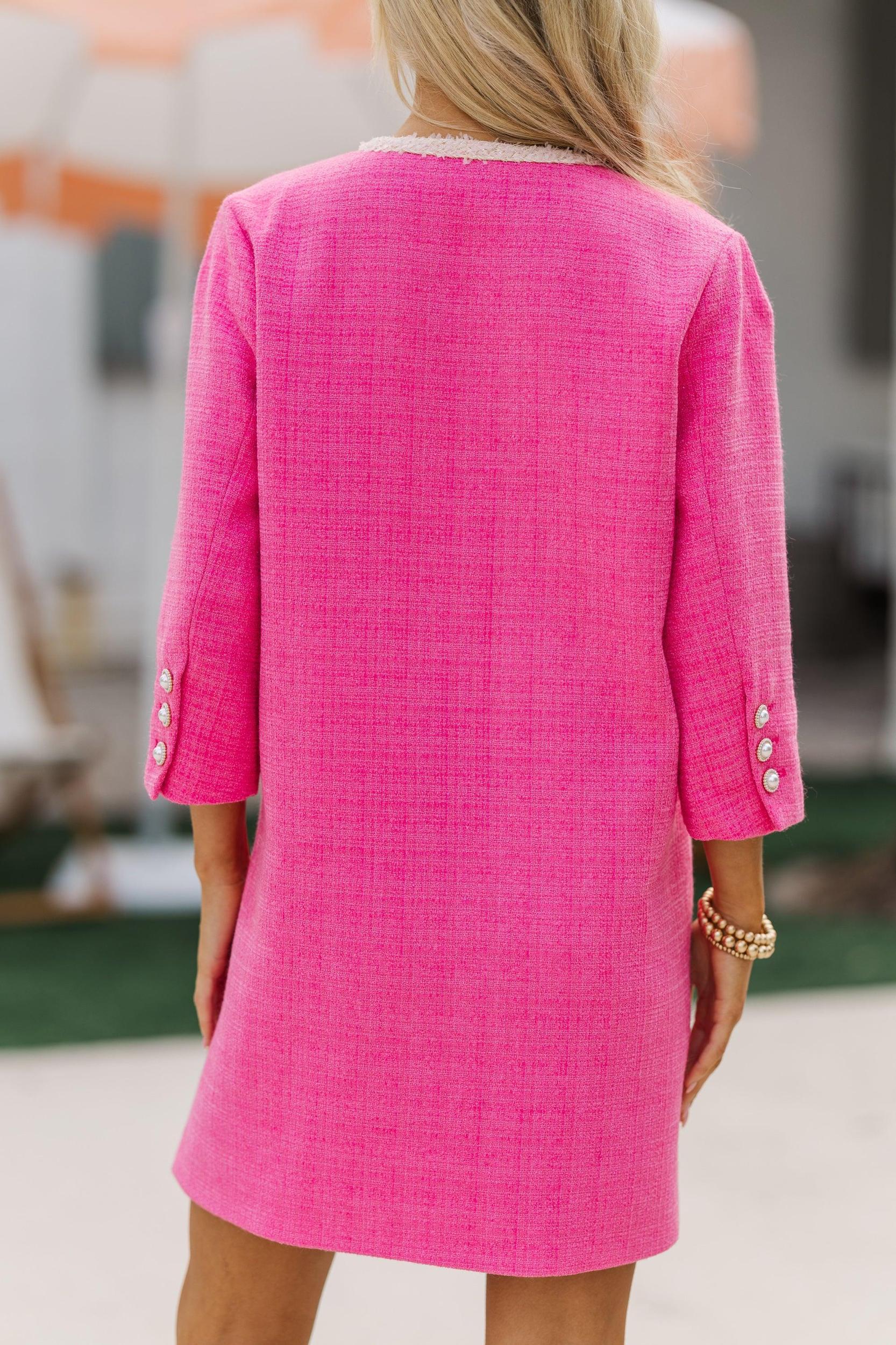 Speak Up Fuchsia Pink Tweed Dress Female Product Image