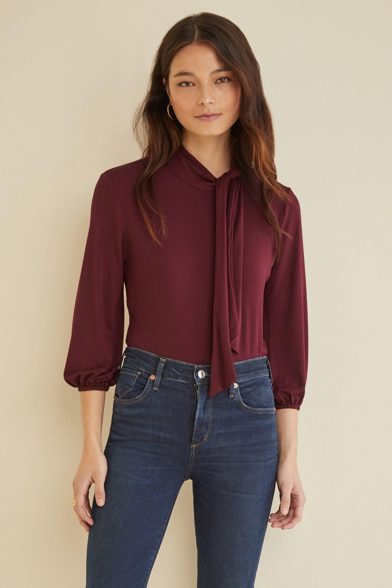 Reeta Tie Neck Top - Plum - ReAmour Product Image