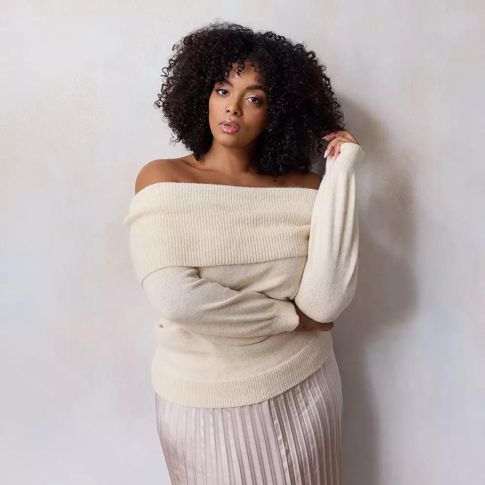 Plus Size LC Lauren Conrad Off-The-Shoulder Sweater, Women's, Size: 3XL, Ivory Product Image