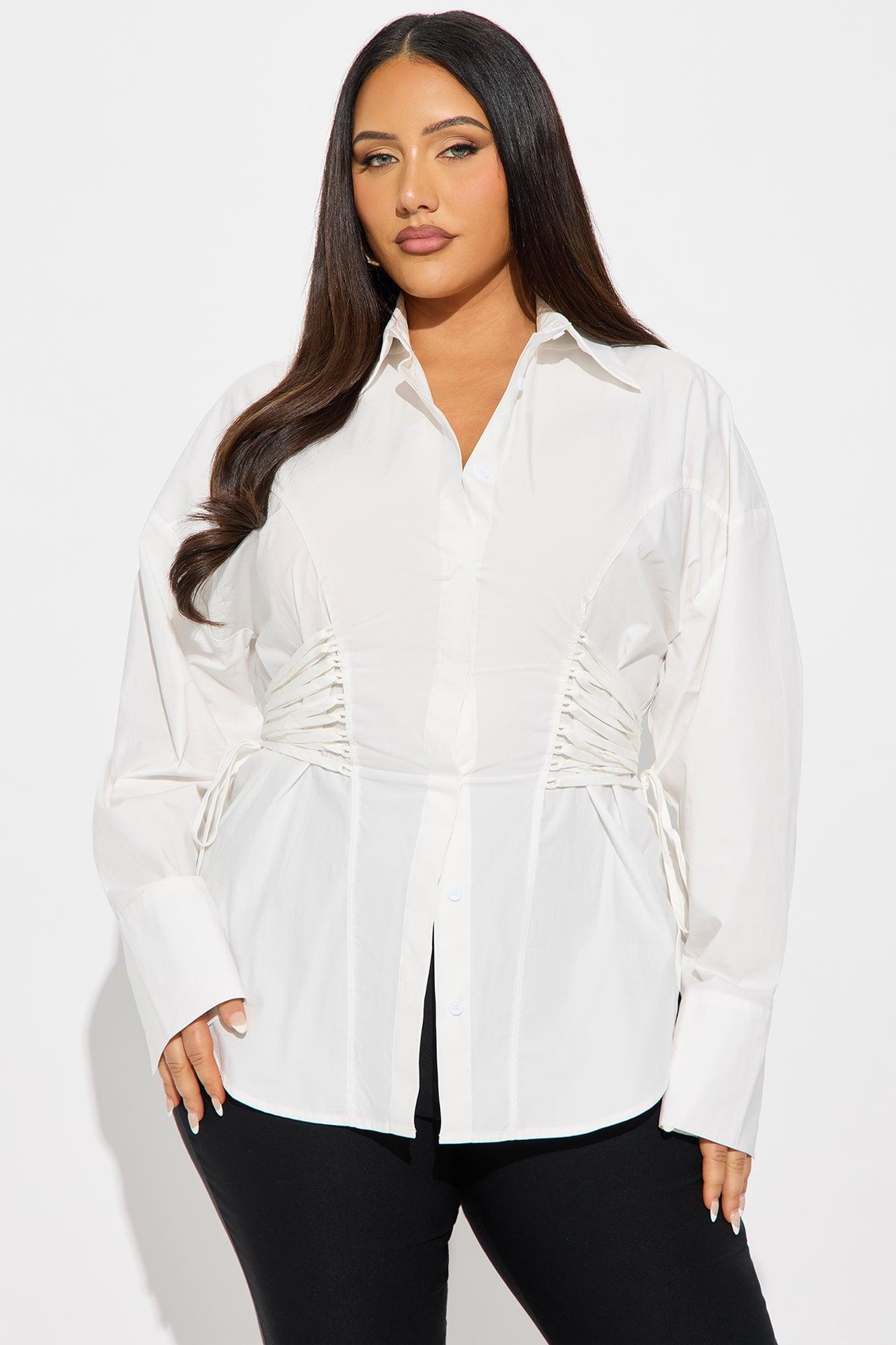 Mariana Lace Up Poplin Shirt - White Product Image