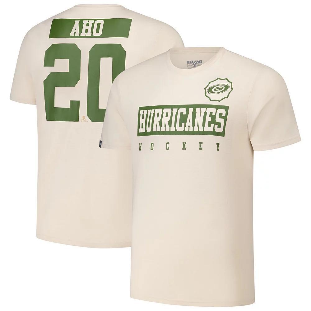 Mens Levelwear Sebastian Aho Khaki Carolina Hurricanes 2024 NHL Military Appreciation Richmond Delta Player Name & Number T-Shirt Product Image
