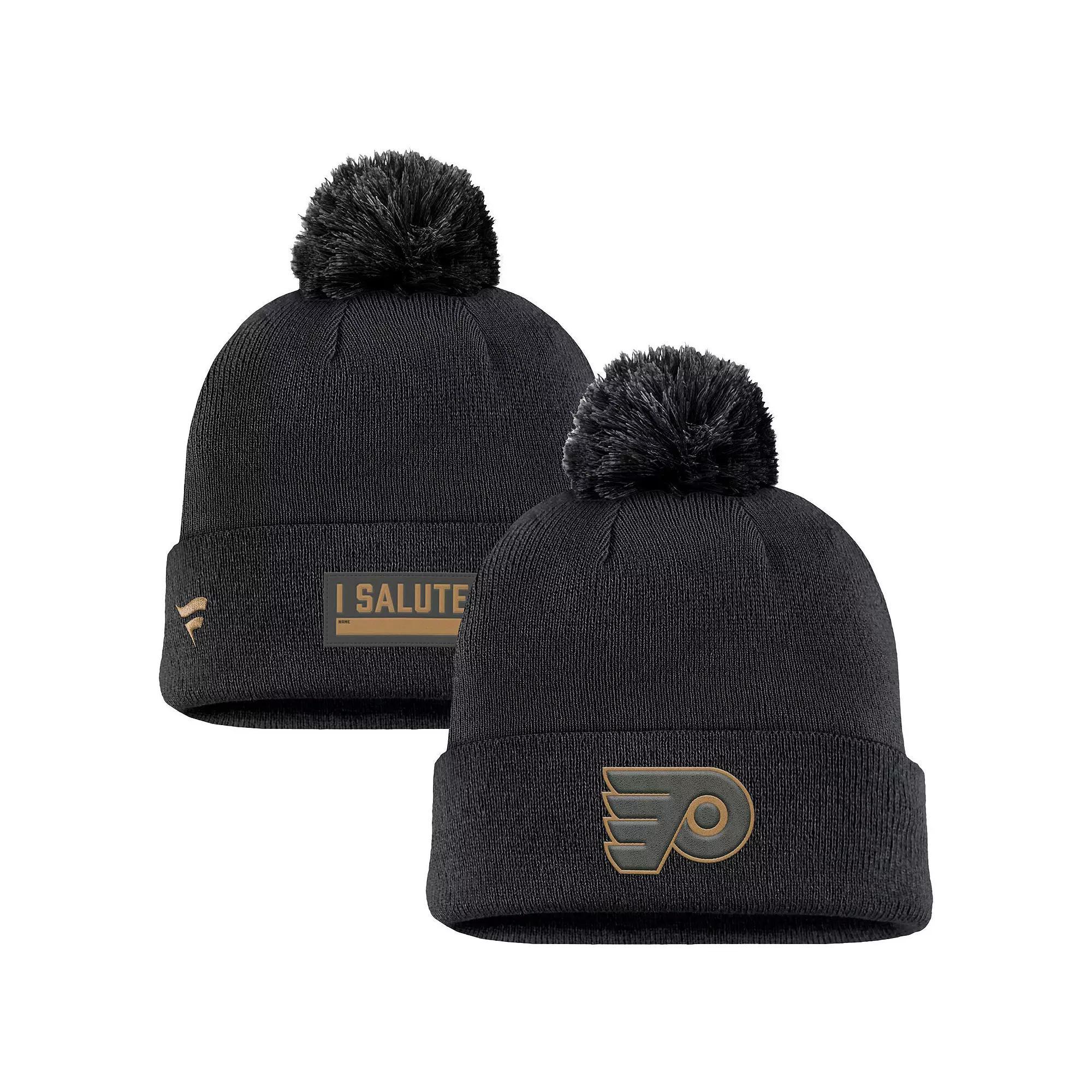 Men's Fanatics Black Philadelphia Flyers Military Appreciation Cuffed Knit Hat with Pom, Fly Black Product Image