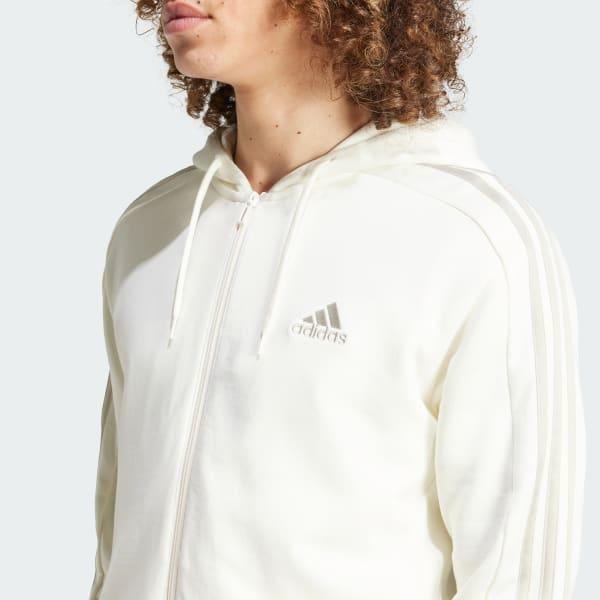 adidas Essentials French Terry 3-Stripes Full-Zip Hoodie Linen Green S Mens Product Image