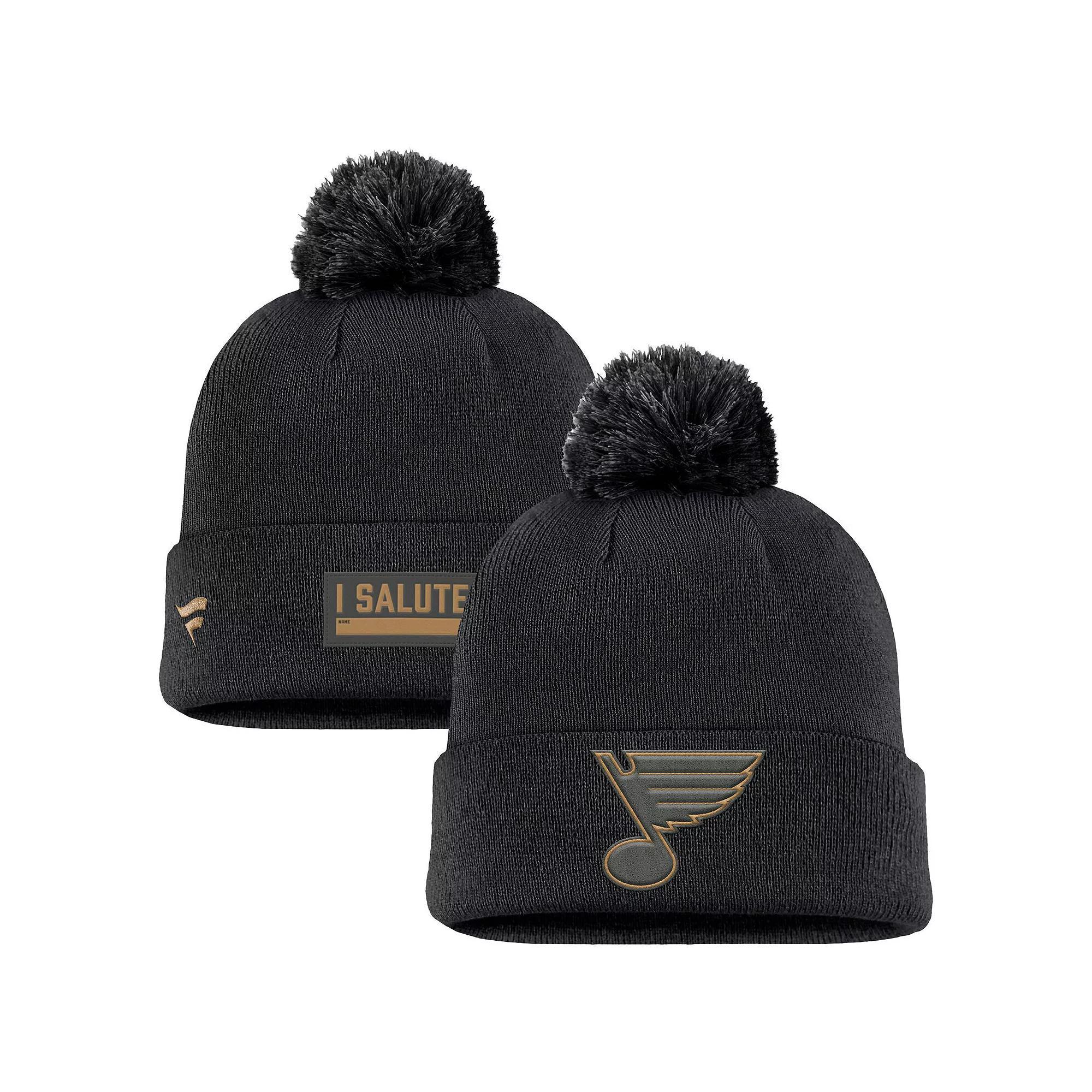 Men's Fanatics Black St. Louis Blues Military Appreciation Cuffed Knit Hat with Pom Product Image