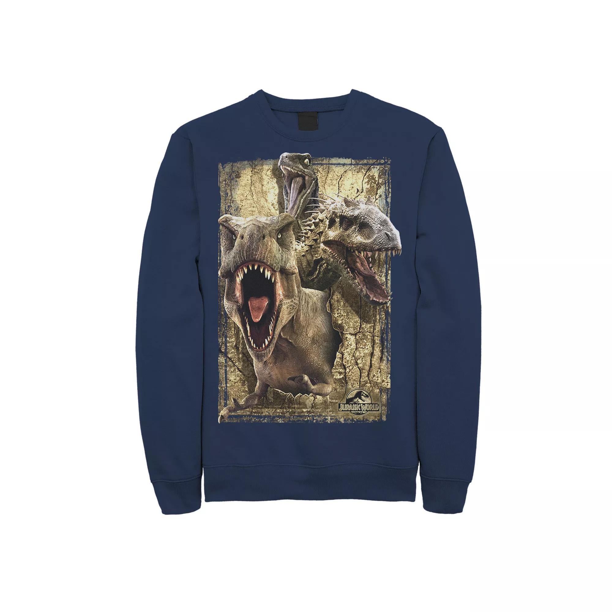 Men's Jurassic World T-Rex Indominus Rex & Raptor Fleece Pullover, Size: 3XL, Blue Product Image