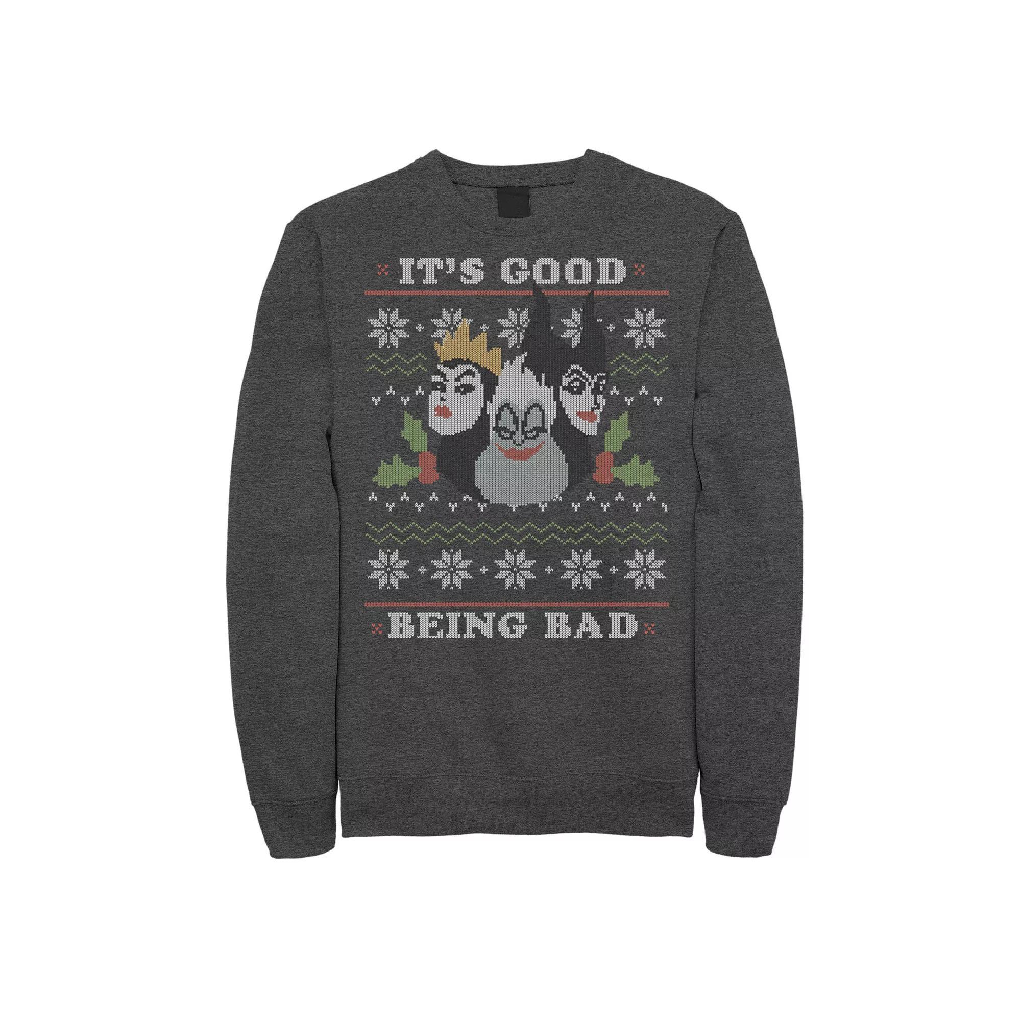 Mens Disney Villains Good To Be Bad Ugly Christmas Fleece Grey Heather Product Image