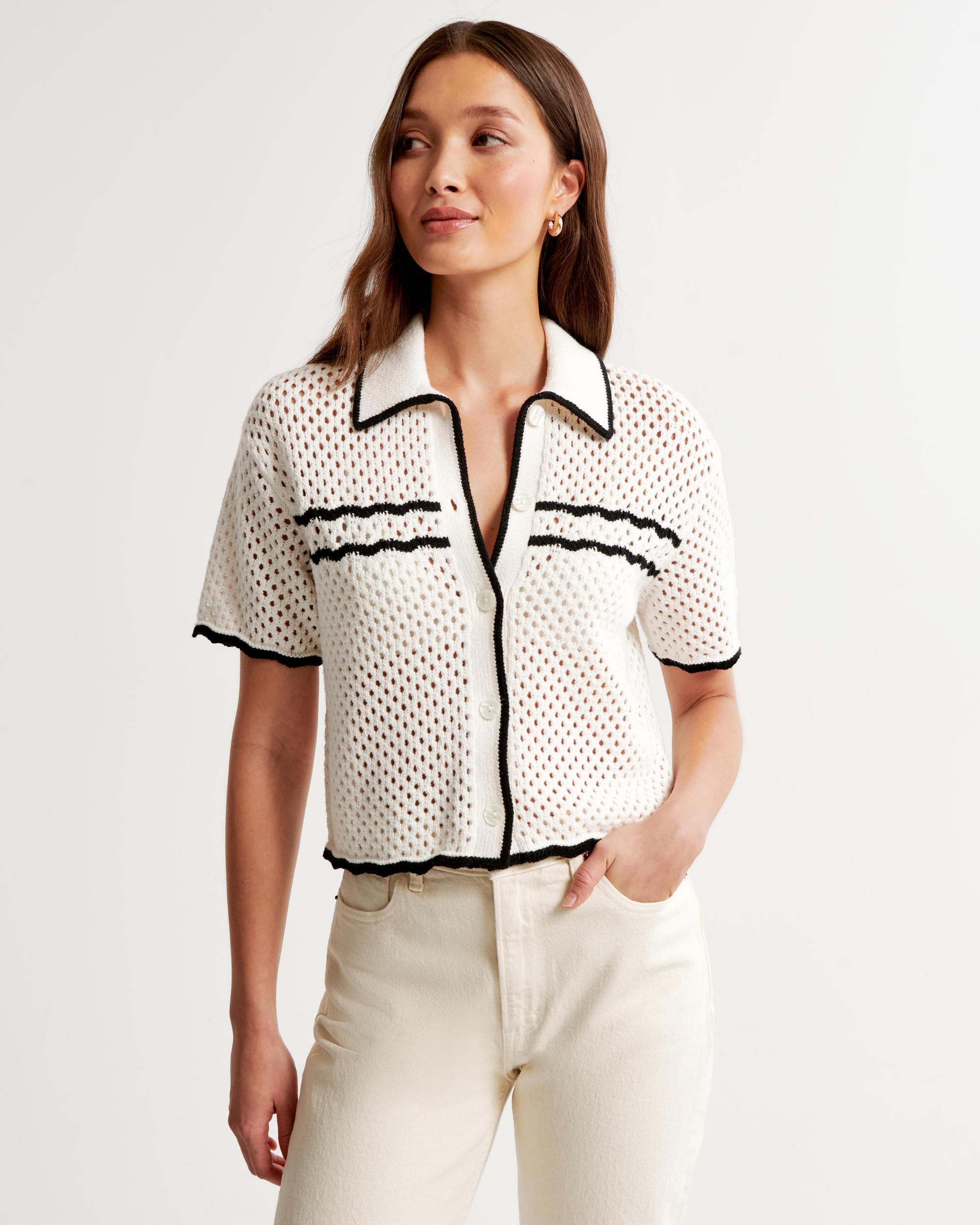 Crochet-Style Button-Up Polo Product Image