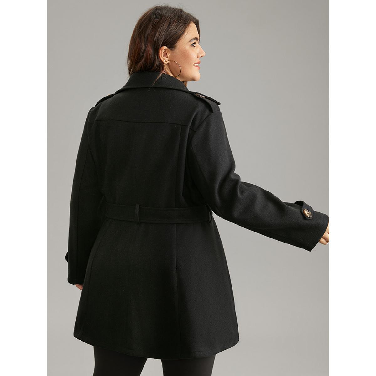 Plus Size Lapel Neck Double Breasted Belted Trench Coat Women Black Casual Lined Ladies Dailywear Winter Coats BloomChic 22-24/3X Product Image