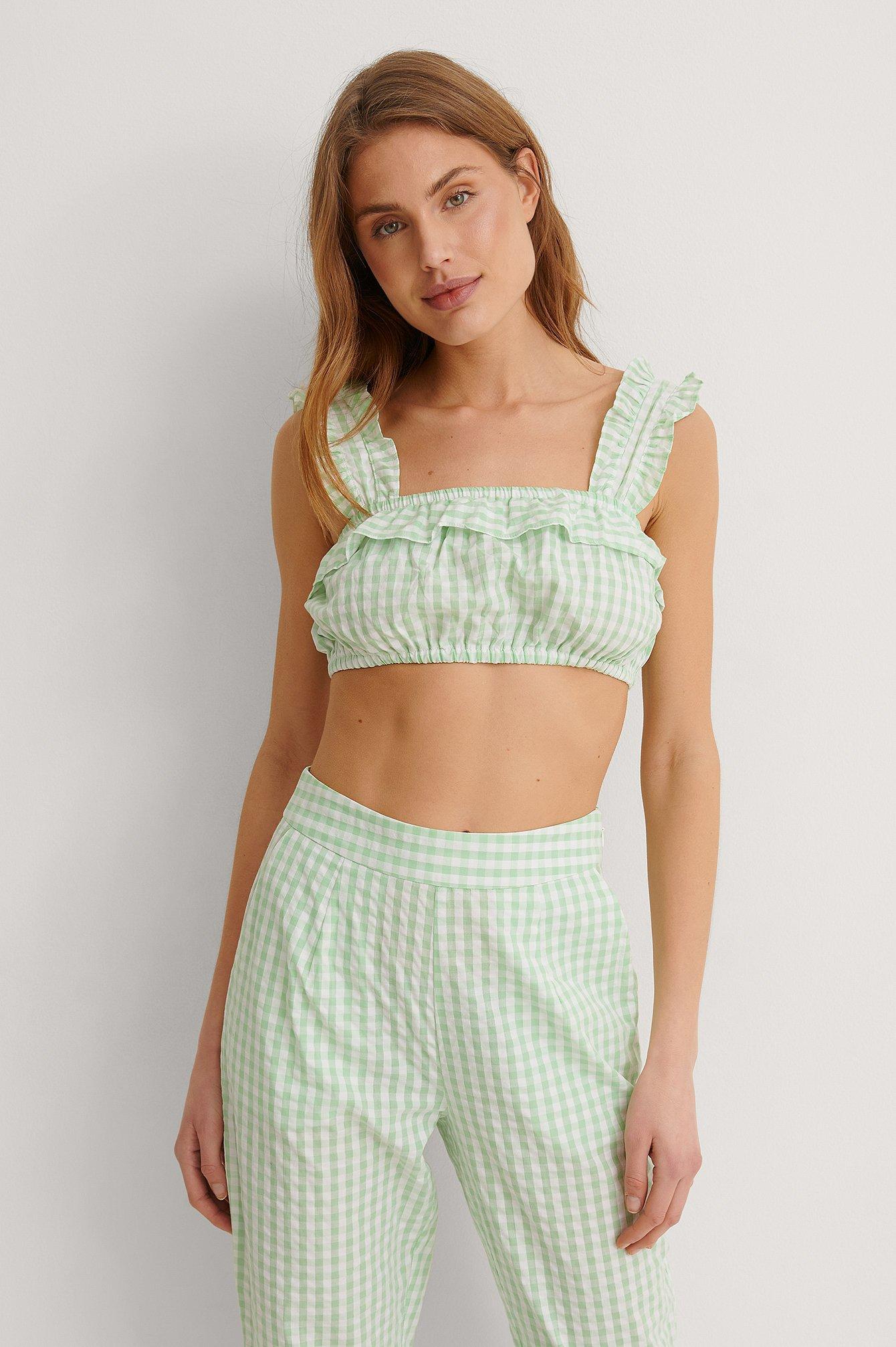 Gingham Frilled Crop Top Product Image