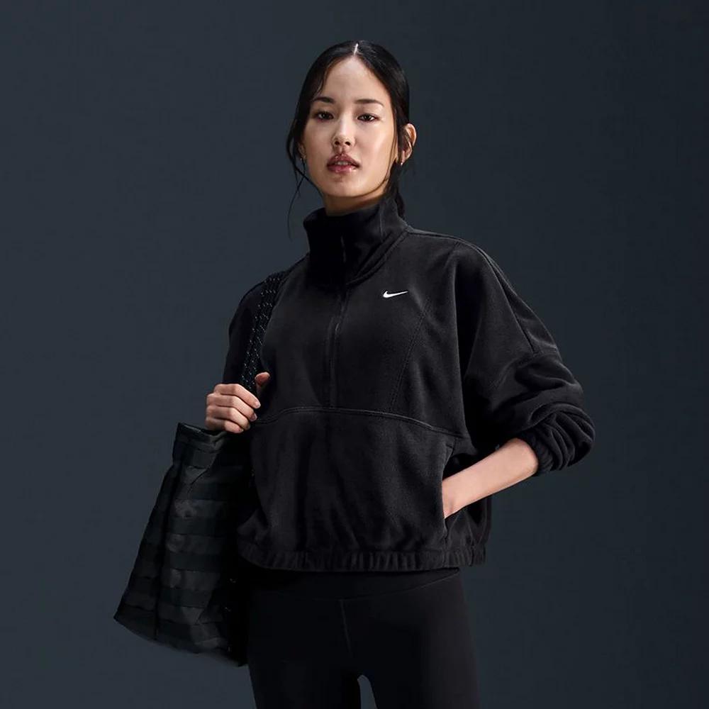 Women's Nike One Therma-FIT Oversized 1/2-Zip Fleece Top, Size: Large, Black Product Image