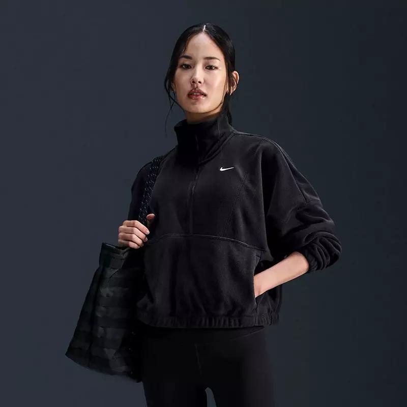 Women's Nike One Therma-FIT Oversized 1/2-Zip Fleece Top, Size: Large, Black Product Image
