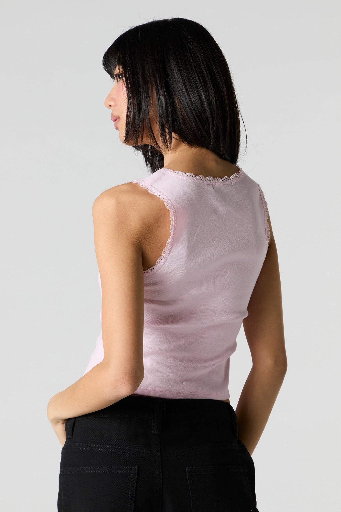 Square Neck Lace Trim Rosette Tank Female Product Image