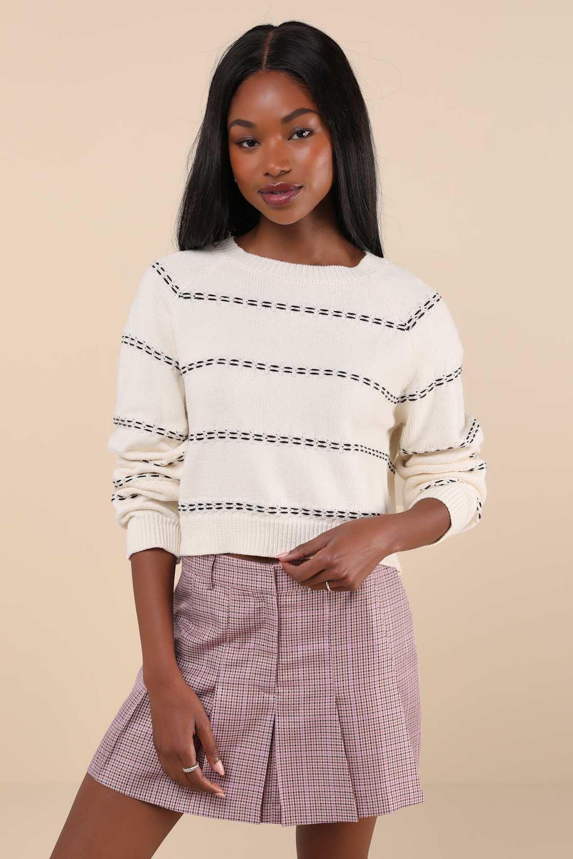 Pleasant Perception Ivory Stitched Long Sleeve Sweater Product Image