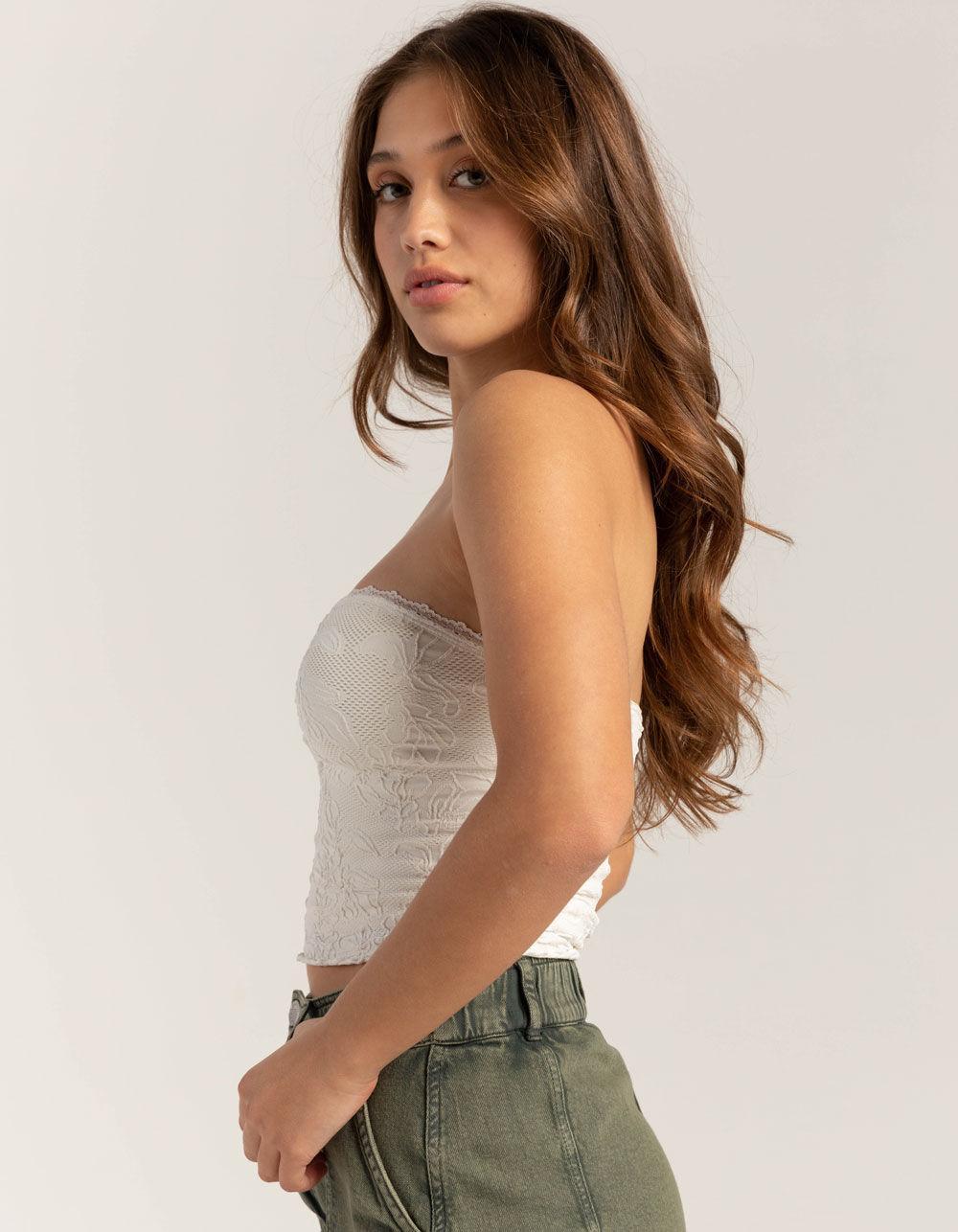FULL TILT Seamless Lace Trim Textured Womens Tube Top Product Image