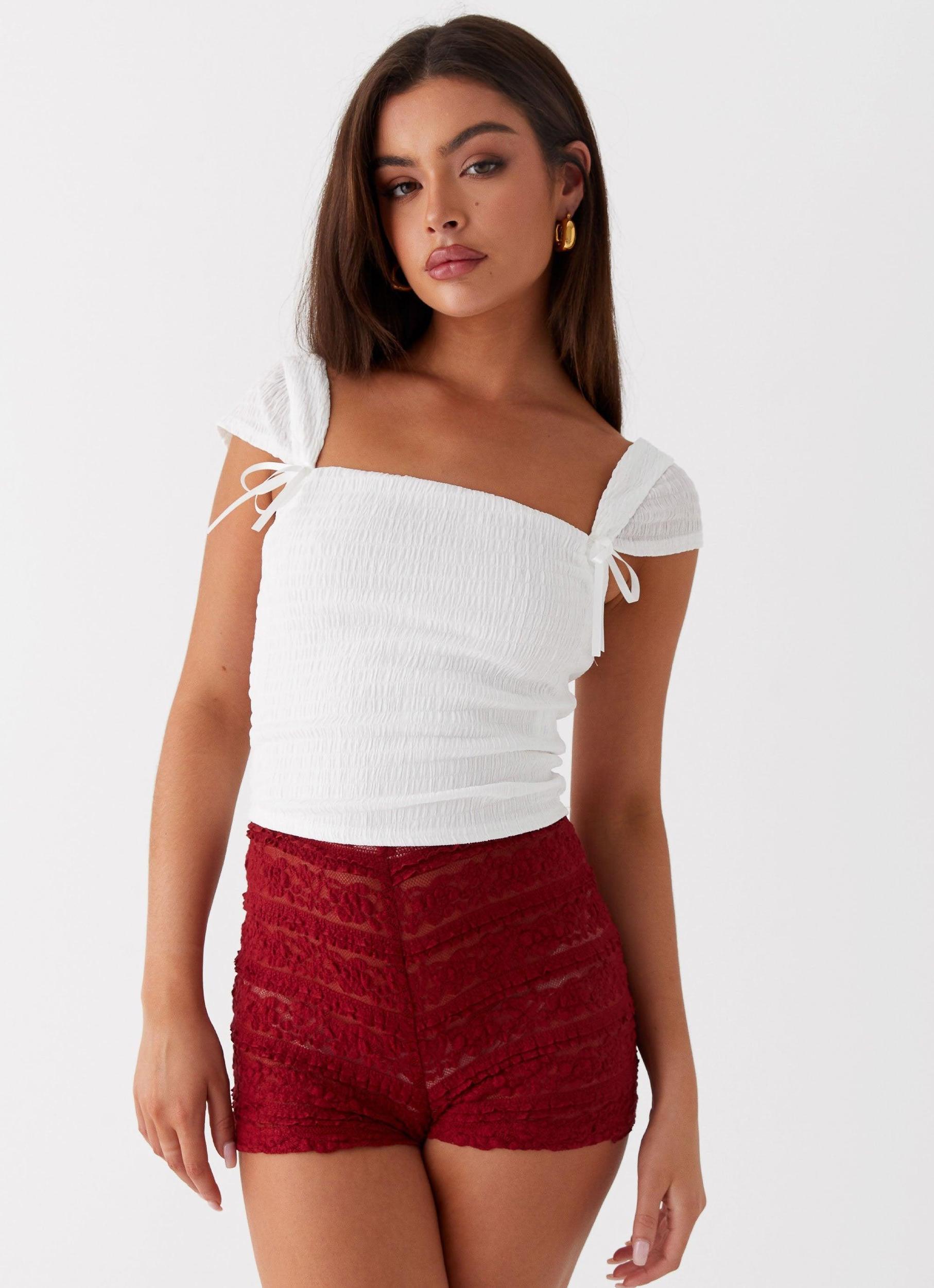 Rosalee Knit Bow Top - White Product Image