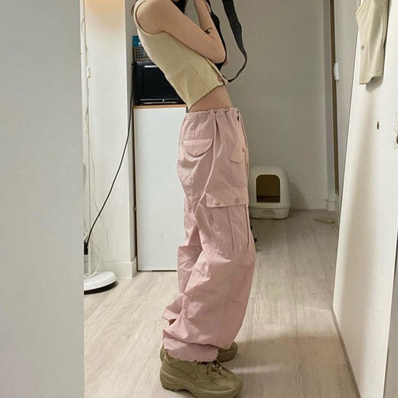 Low-Waist Drawstring Cargo Pants Product Image