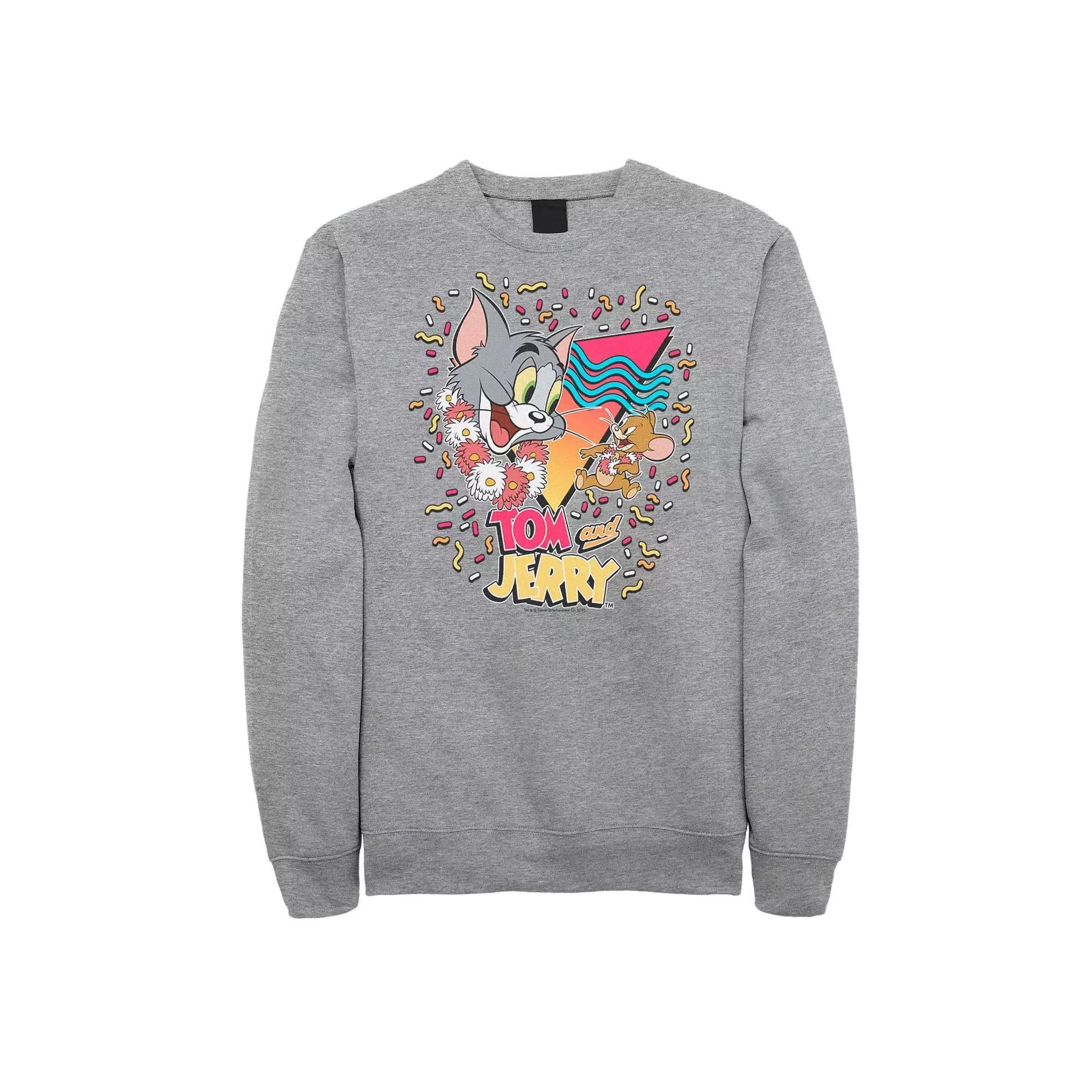 Big & Tall Tom and Jerry 90's Confetti Portrait Logo Graphic Fleece, Men's, Size: XXL Tall, Athletic Grey Product Image