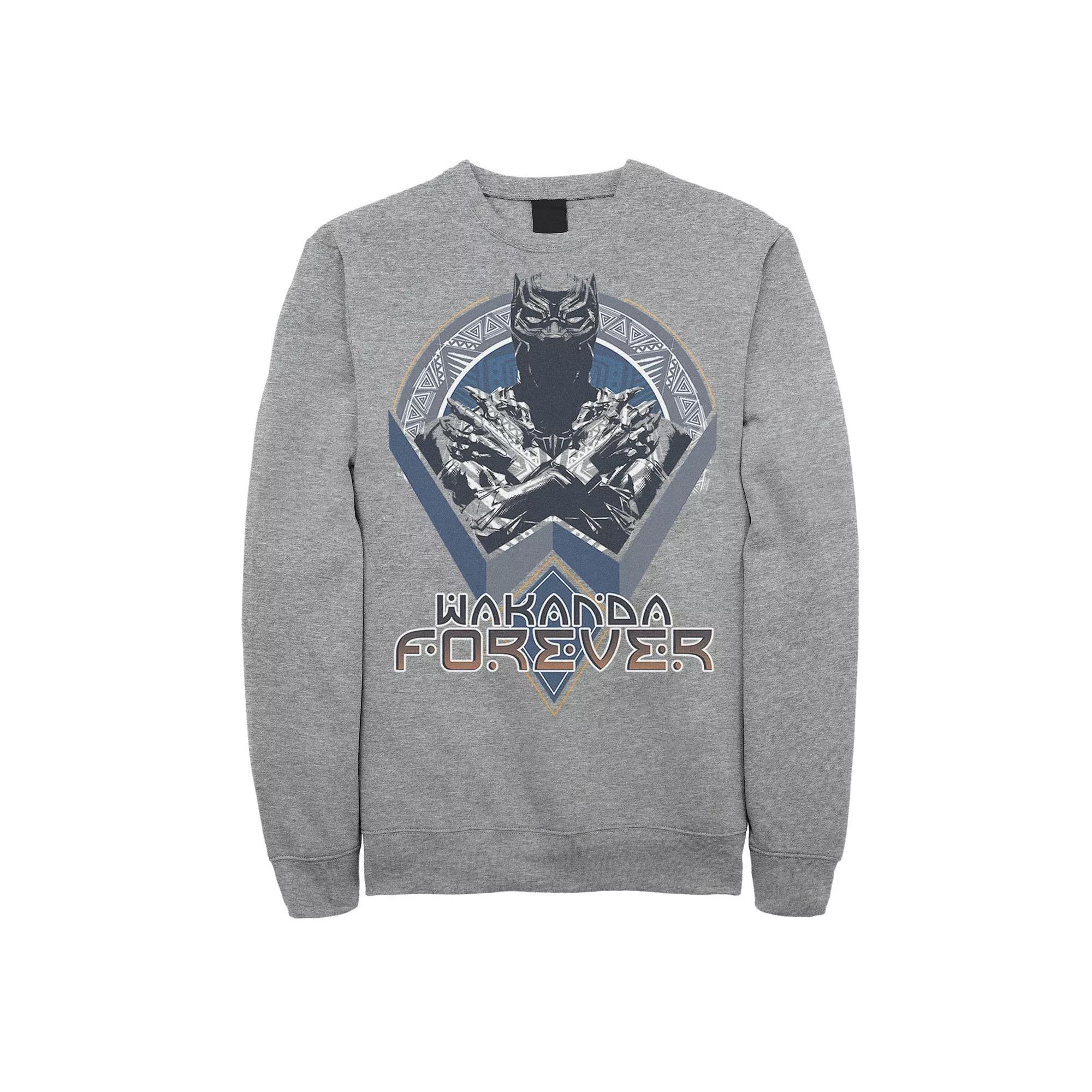 Mens Marvel Black Panther Geometric Wakanda Forever Fleece Athletic Grey Product Image
