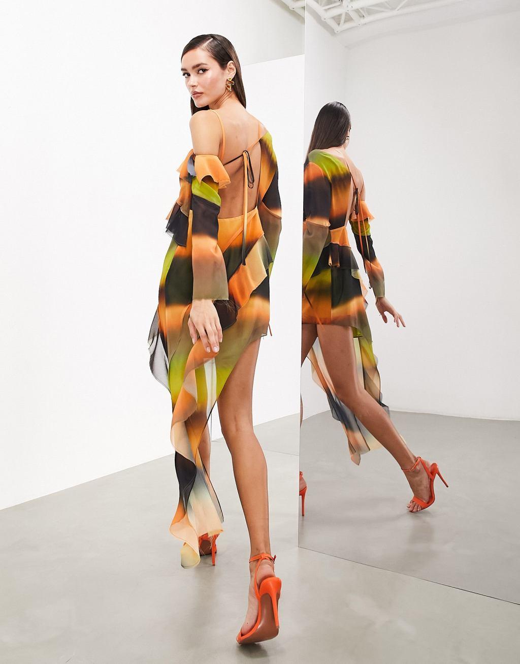 ASOS EDITION paneled one shoulder mini dress Product Image