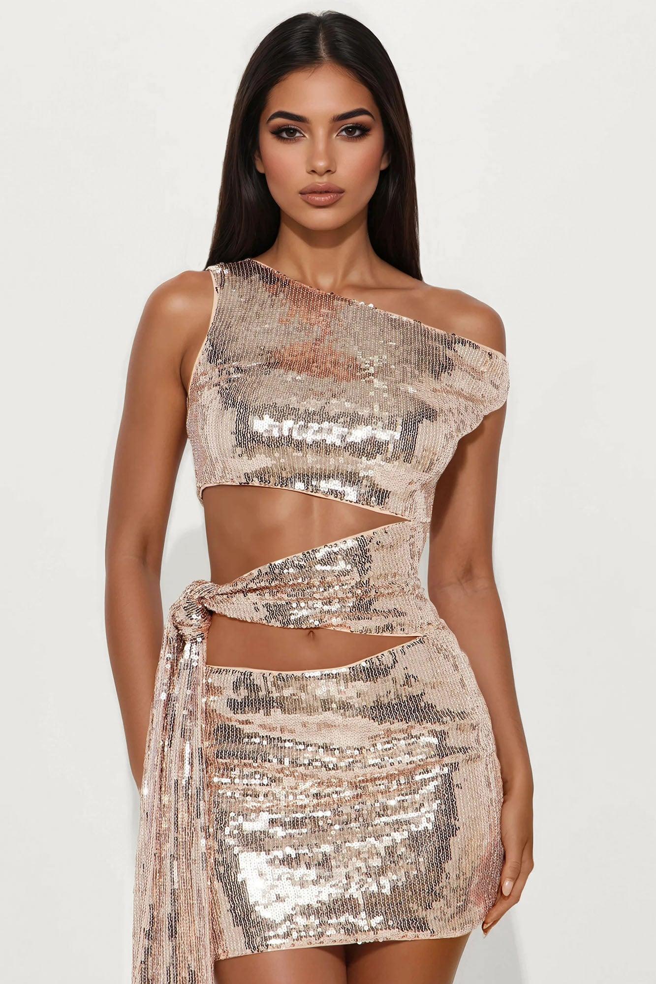 Midnight Dance Sequin Mini Dress - Bronze Product Image