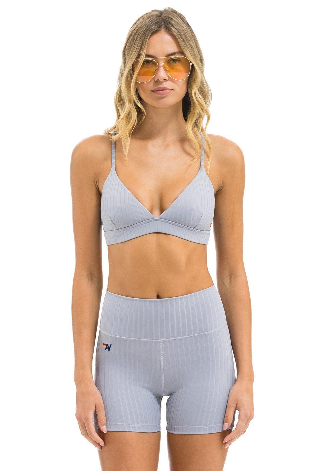 WIDE RIB 4IN HI-RISE BIKER SHORT - LIGHT GREY Female Product Image