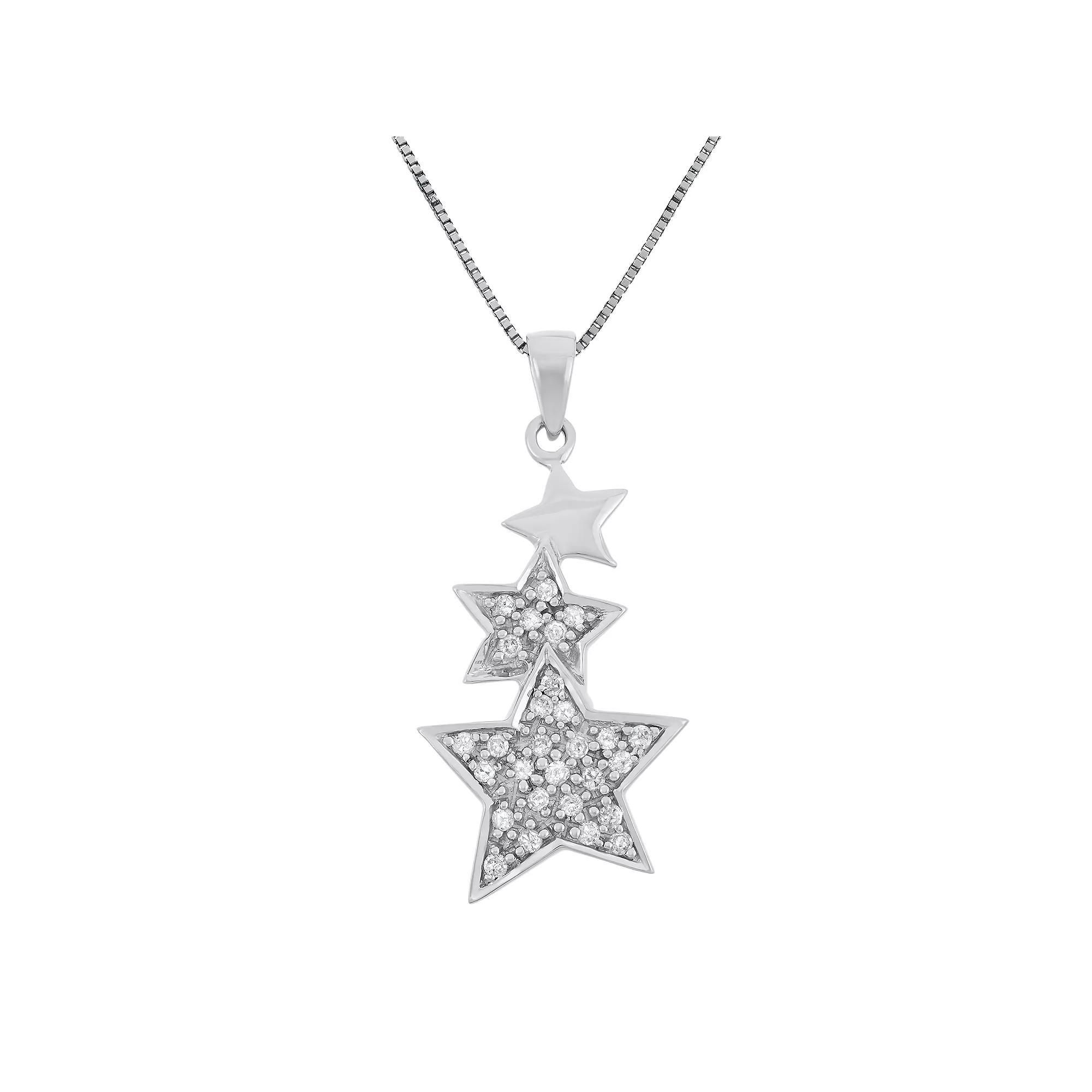1/5 Carat T.W. Diamond Sterling Silver Triple Star Pendant Necklace, Women's, Size: 18", White Product Image