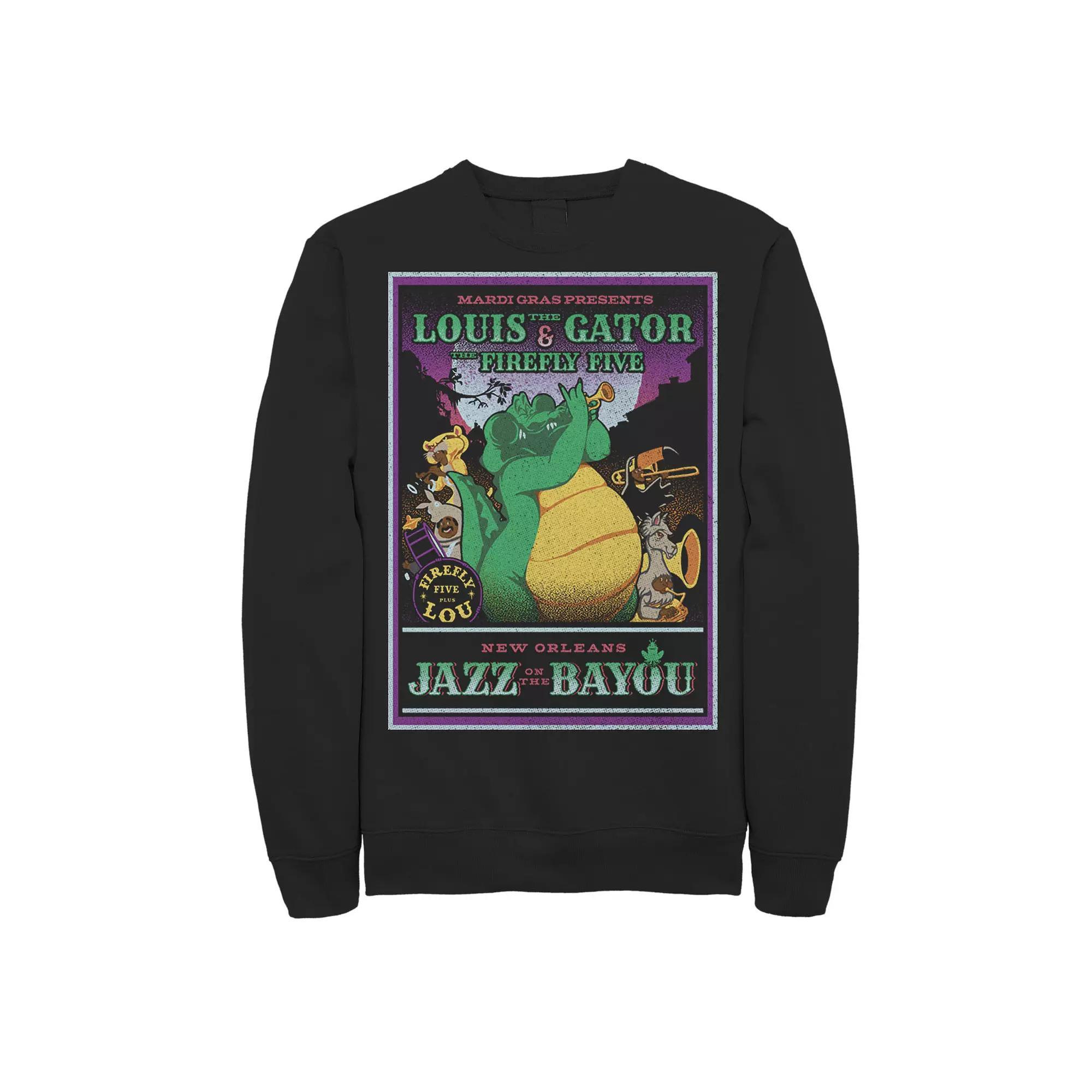 Men's Disney Princess And The Frog Louis Rockadile Poster Sweatshirt, Size: XXL, Black Product Image