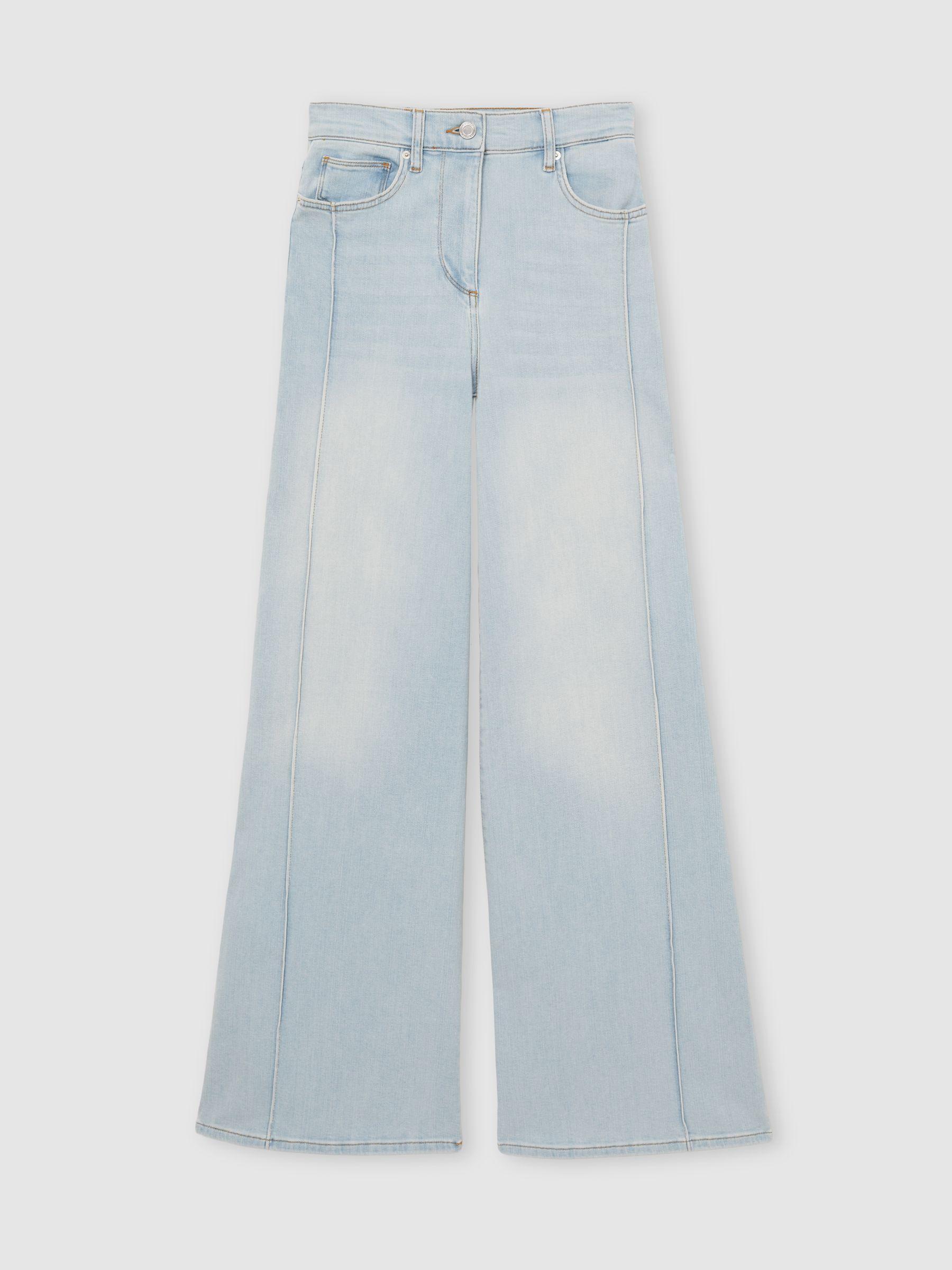 Petite Stretch-Cotton Wide-Leg Jeans in Light Blue Product Image