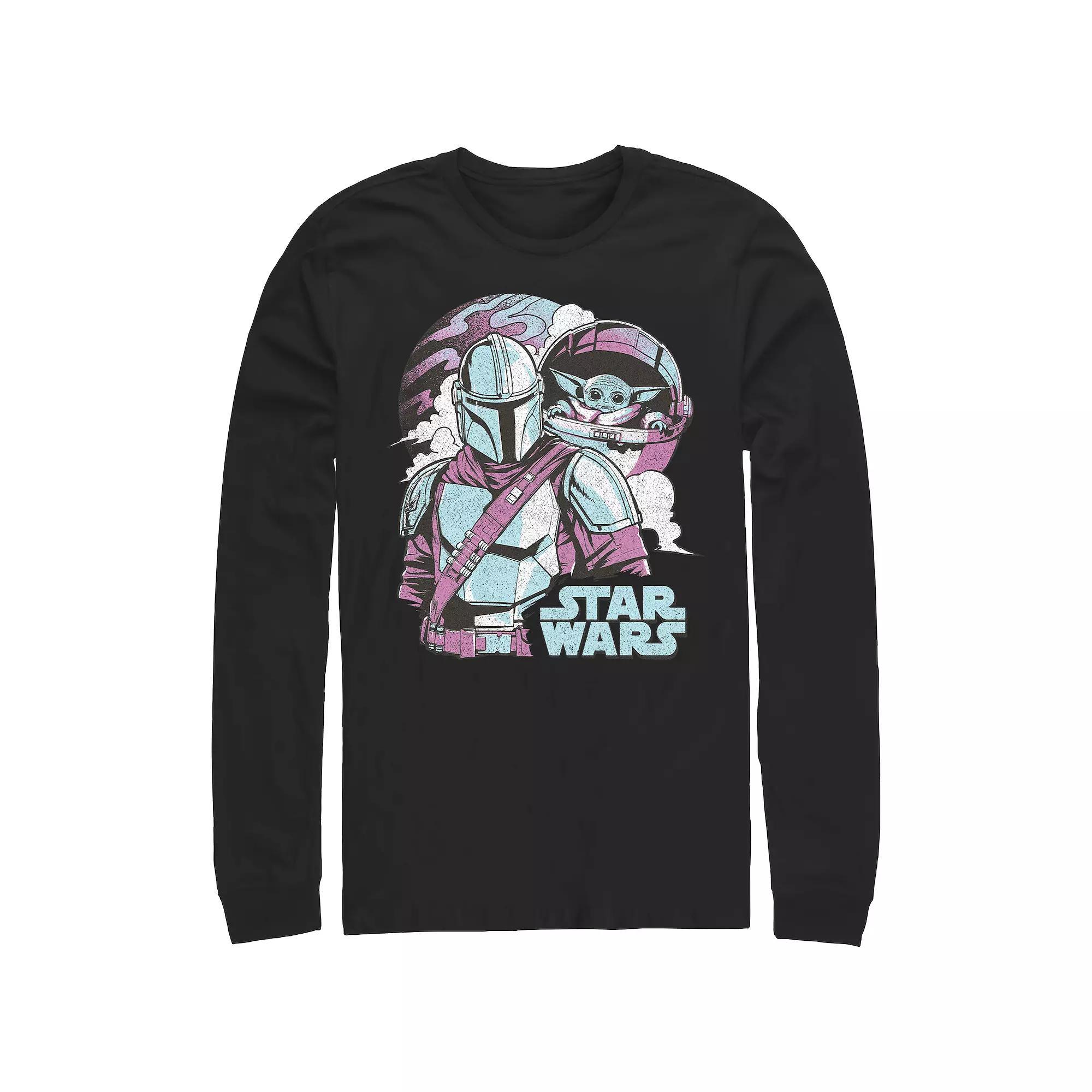 Men's The Mandalorian Mando And Grogu Pop Colors Cover Graphic Tee, Size: Large, Black Product Image