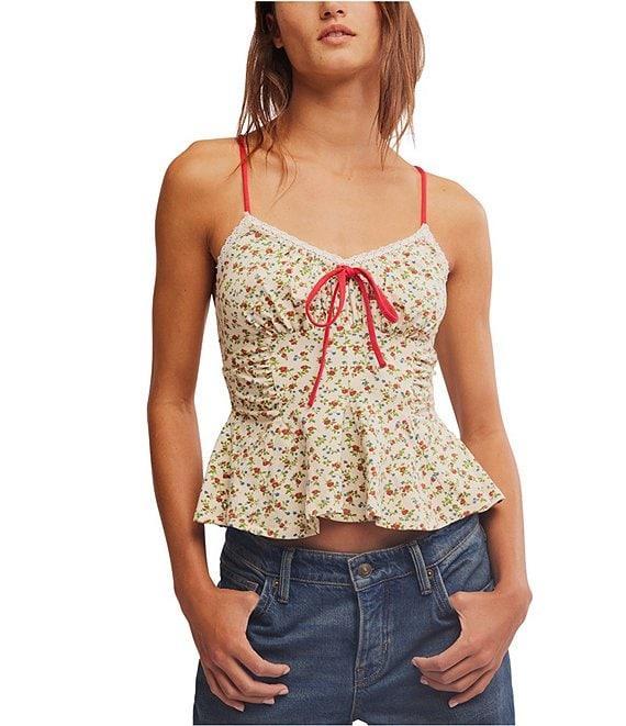 Free People Sammi Floral Print Sweetheart Neckline Sleeveless Peplum Tank Product Image