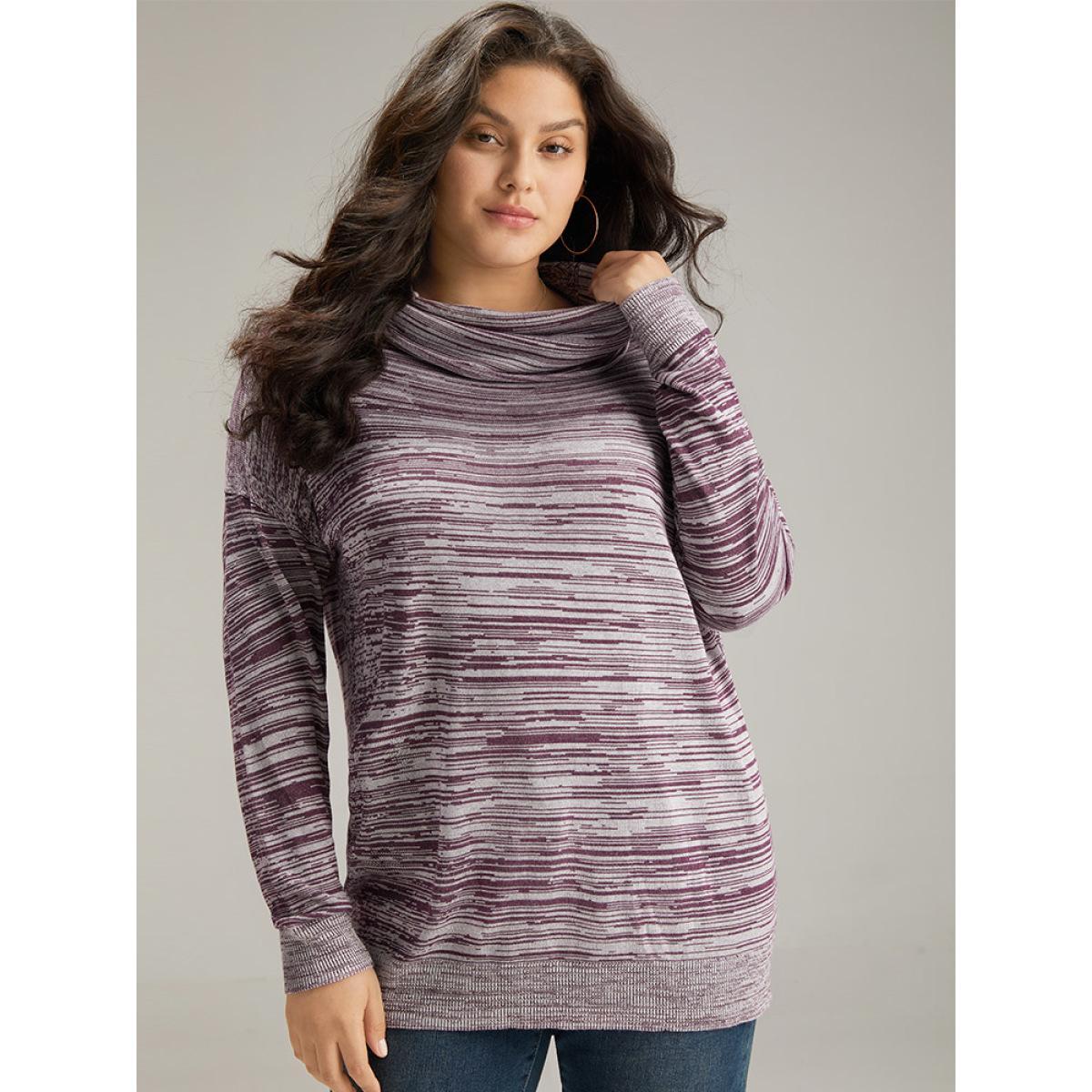 Plus Size Supersoft Essentials Heather Turtleneck Pullover Purple Women Casual Long Sleeve Turtleneck Dailywear Pullovers BloomChic 18-20/2X Product Image