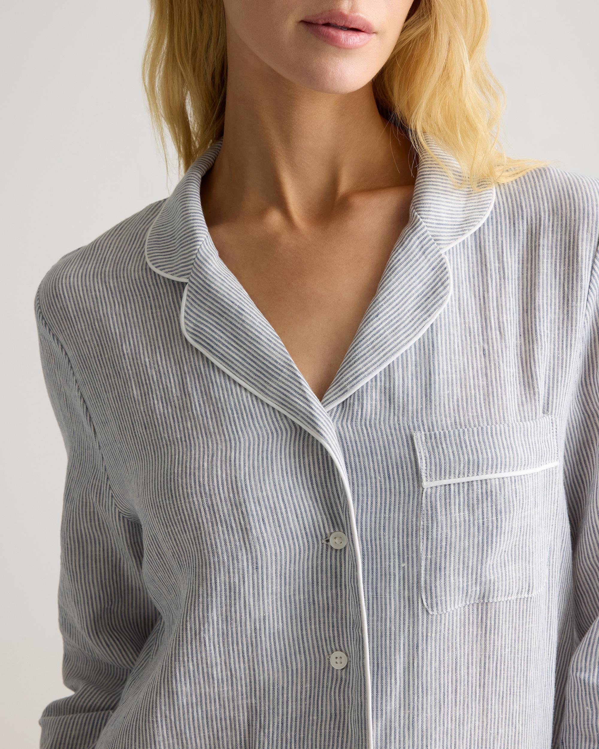 Quince | Women's 100% European Linen Long Sleeve Pajama Set with Piping Product Image